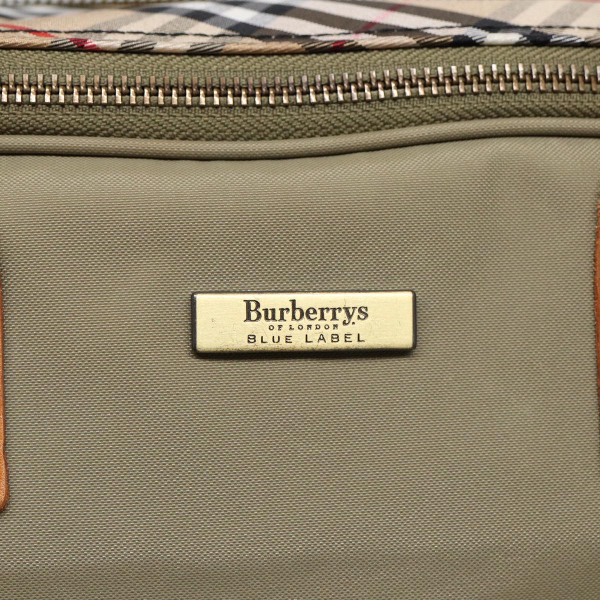 Burberrys Nova Check Blue Label Hand Bag Nylon Khaki Auth bs16643