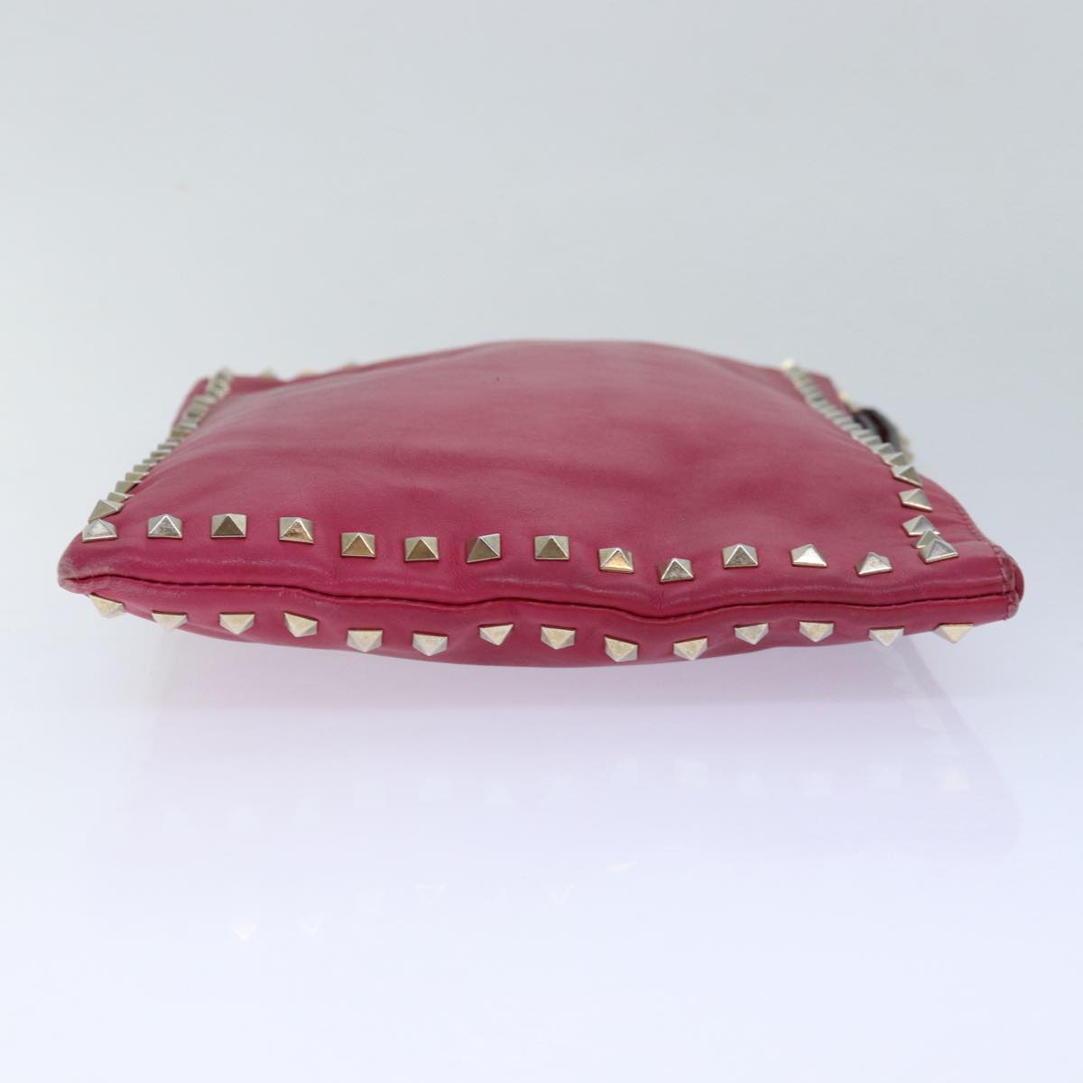 VALENTINO Studs Clutch Bag Leather Pink Gold Auth bs16650