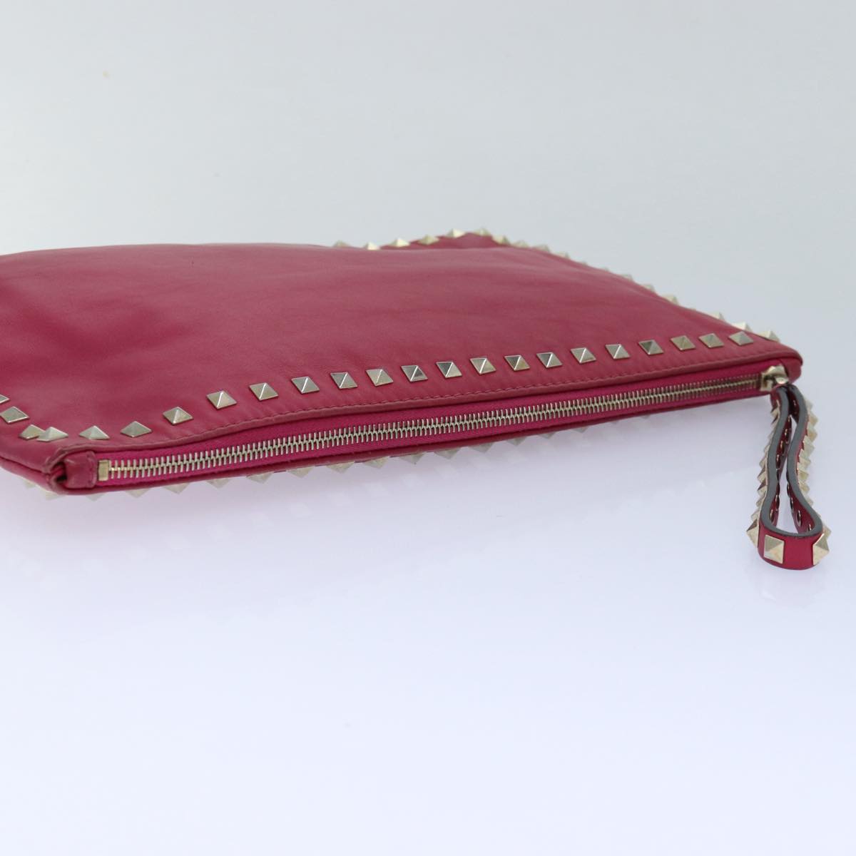 VALENTINO Studs Clutch Bag Leather Pink Gold Auth bs16650