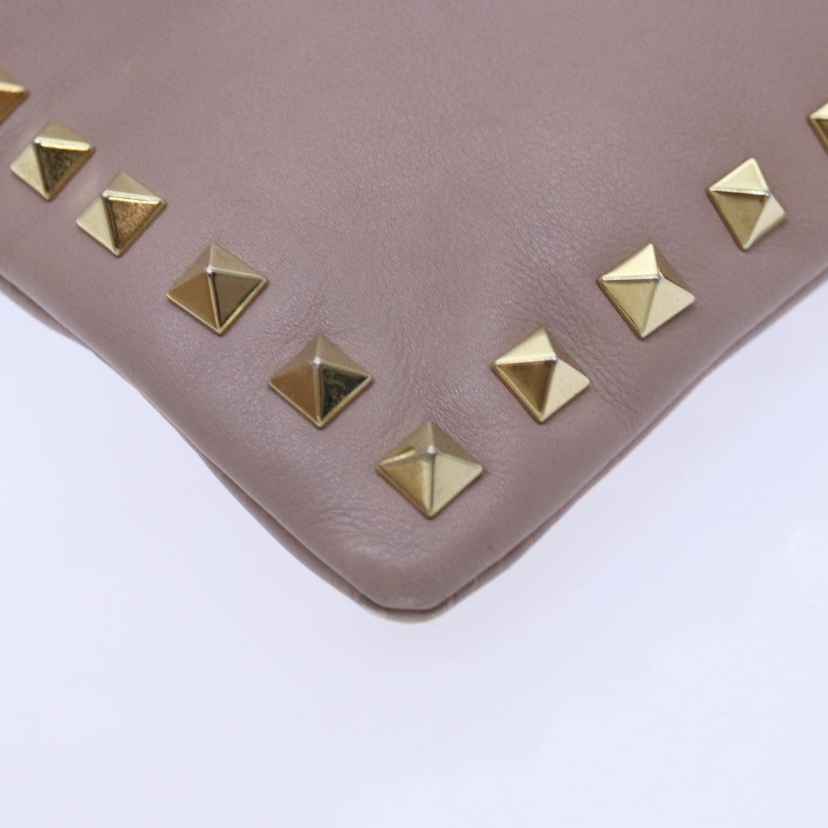 VALENTINO Studs Clutch Bag Leather Pink Gold Auth bs16651