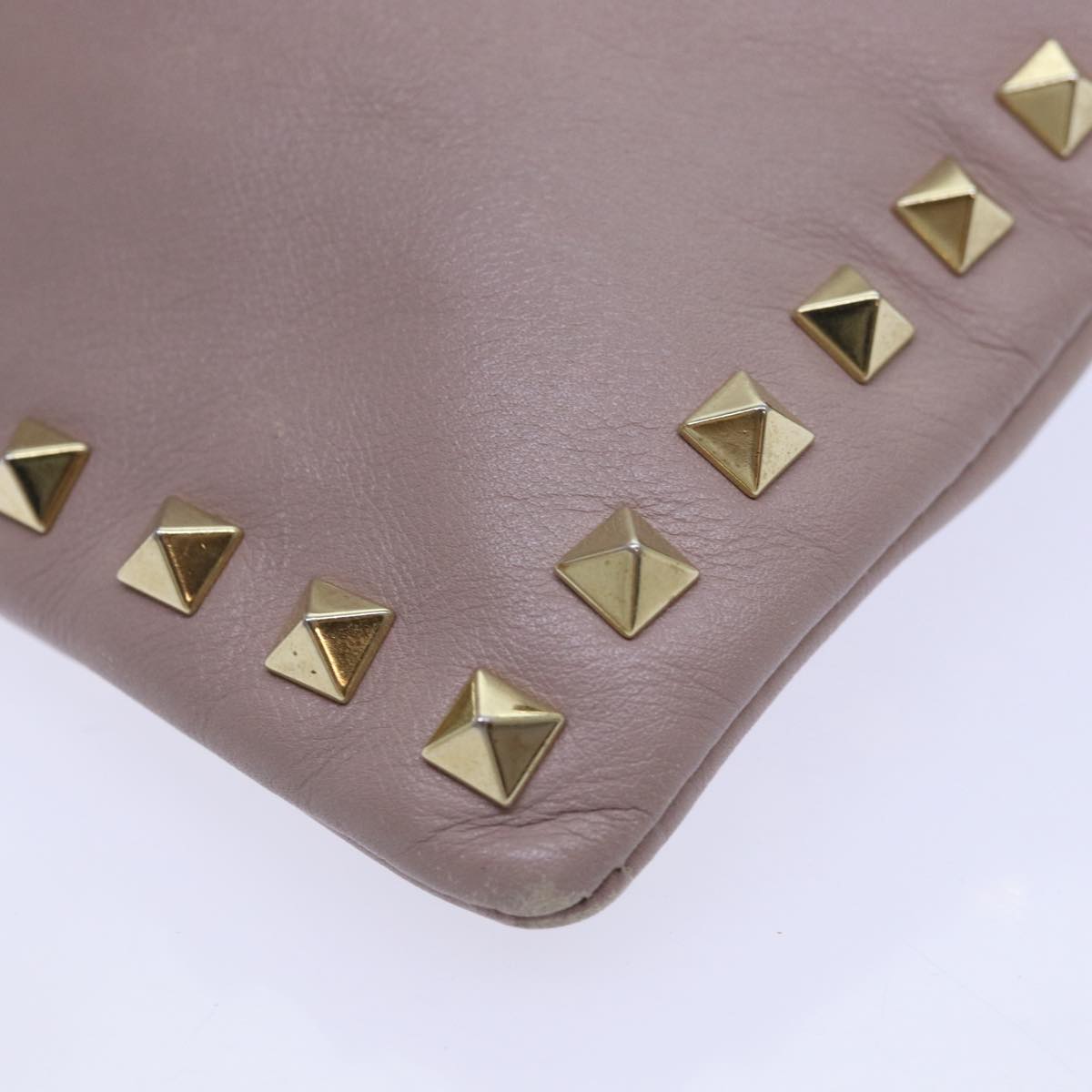 VALENTINO Studs Clutch Bag Leather Pink Gold Auth bs16651