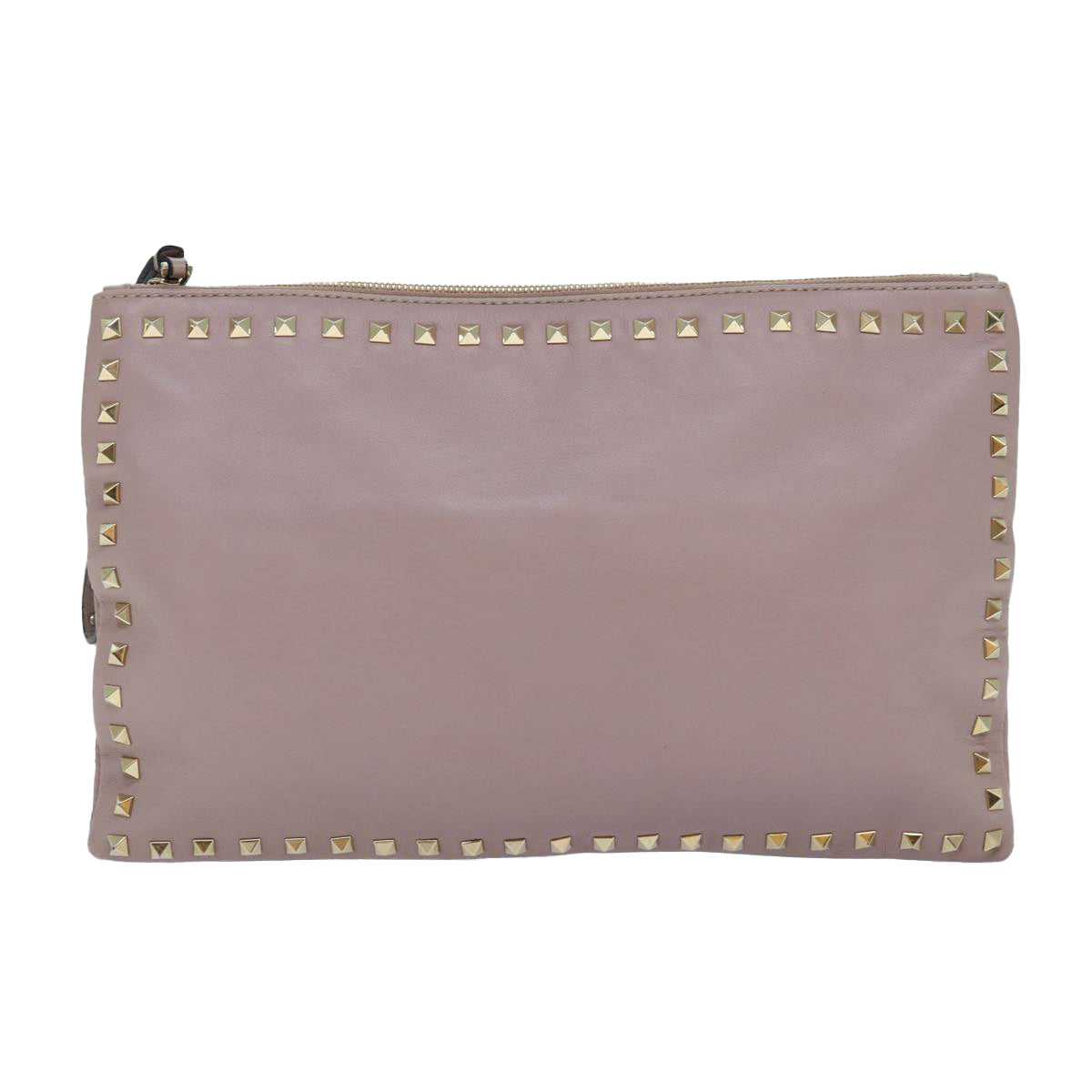 VALENTINO Studs Clutch Bag Leather Pink Gold Auth bs16651