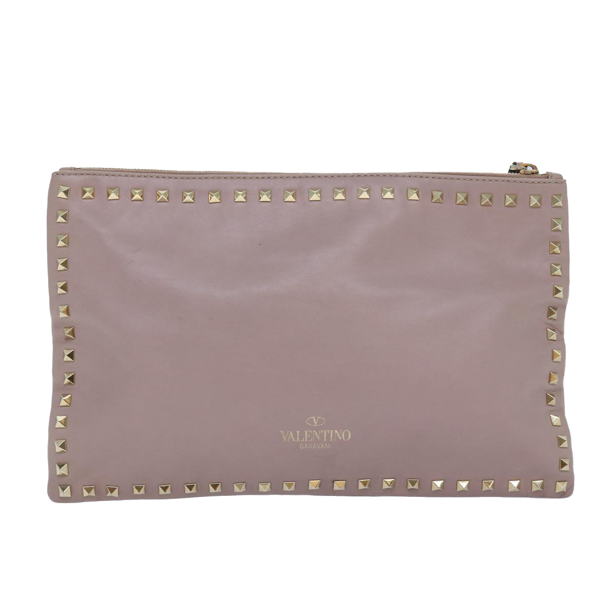 VALENTINO Studs Clutch Bag Leather Pink Gold Auth bs16651