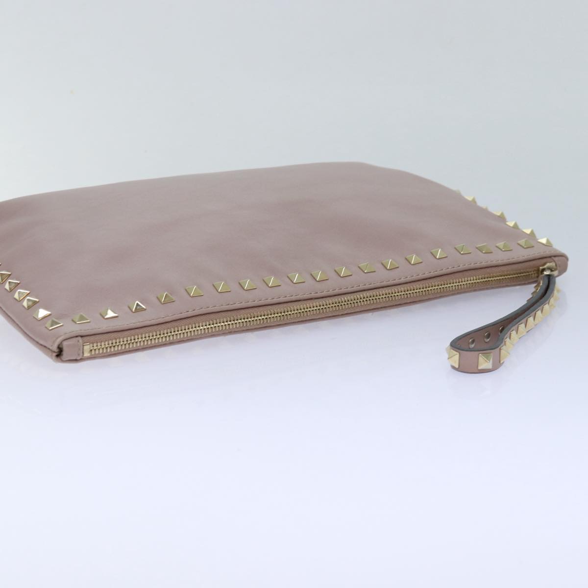 VALENTINO Studs Clutch Bag Leather Pink Gold Auth bs16651