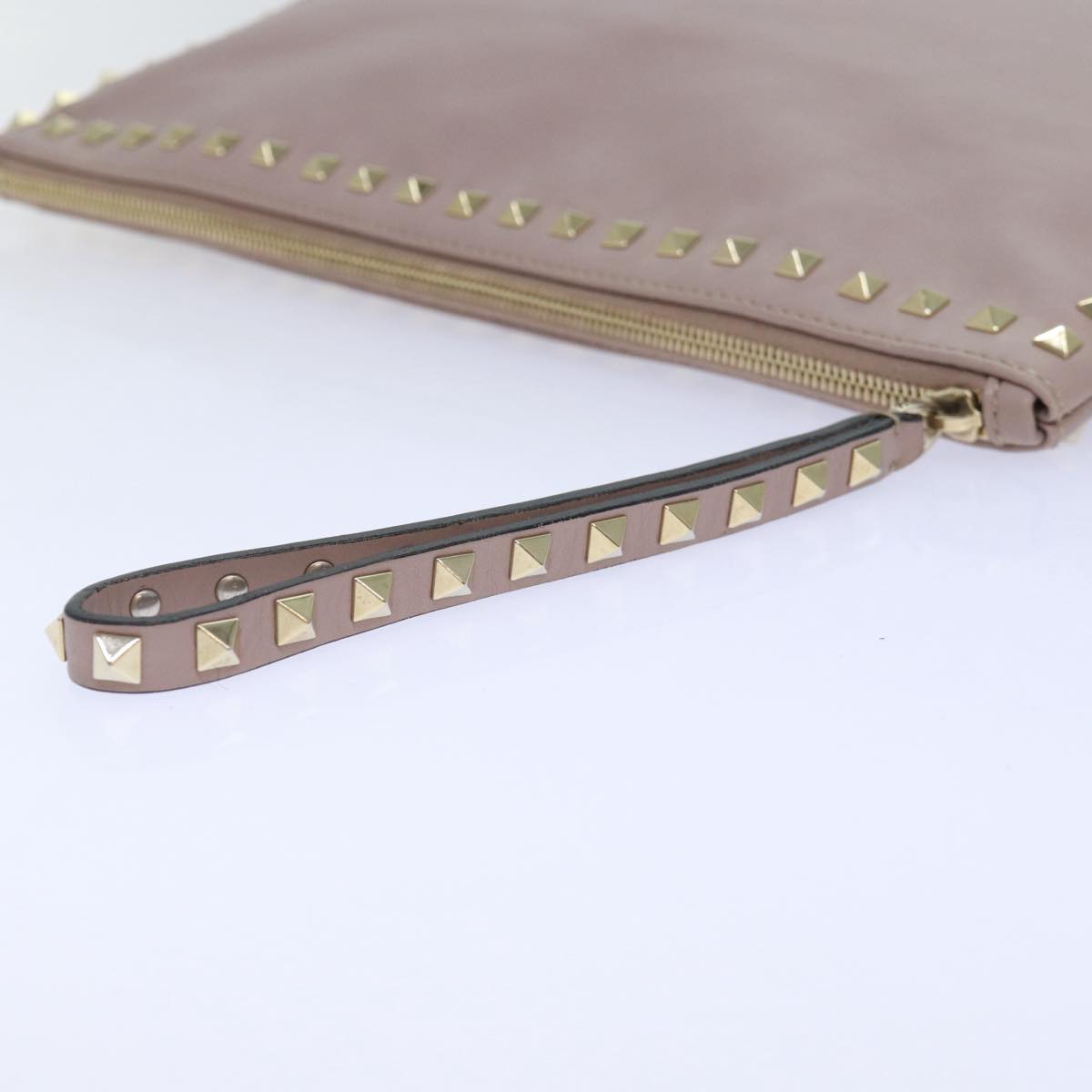 VALENTINO Studs Clutch Bag Leather Pink Gold Auth bs16651