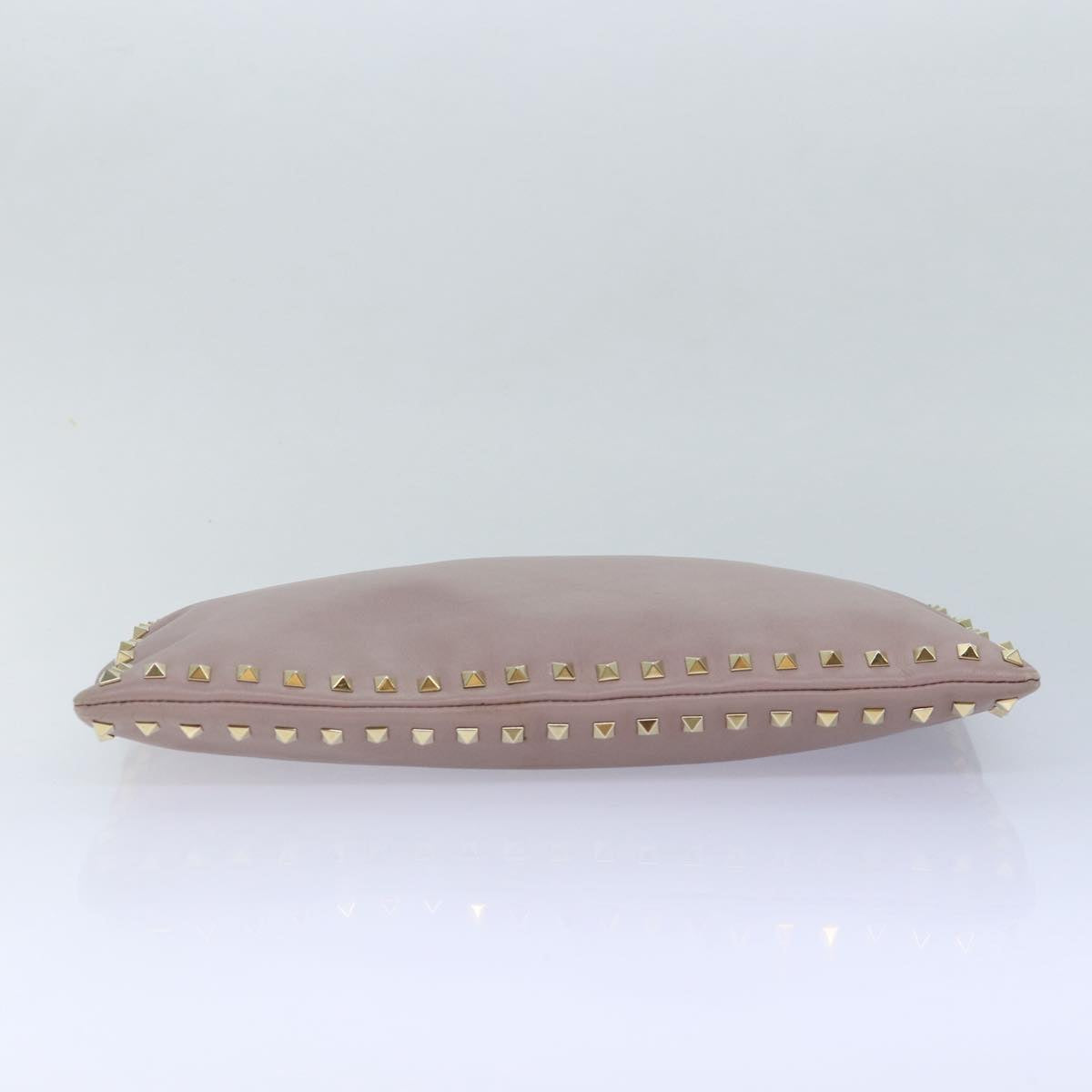 VALENTINO Studs Clutch Bag Leather Pink Gold Auth bs16651