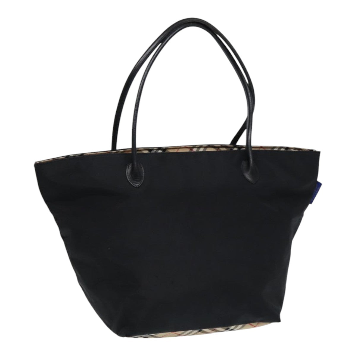 Burberrys Nova Check Blue Label Tote Bag Nylon Beige Black Auth bs16674