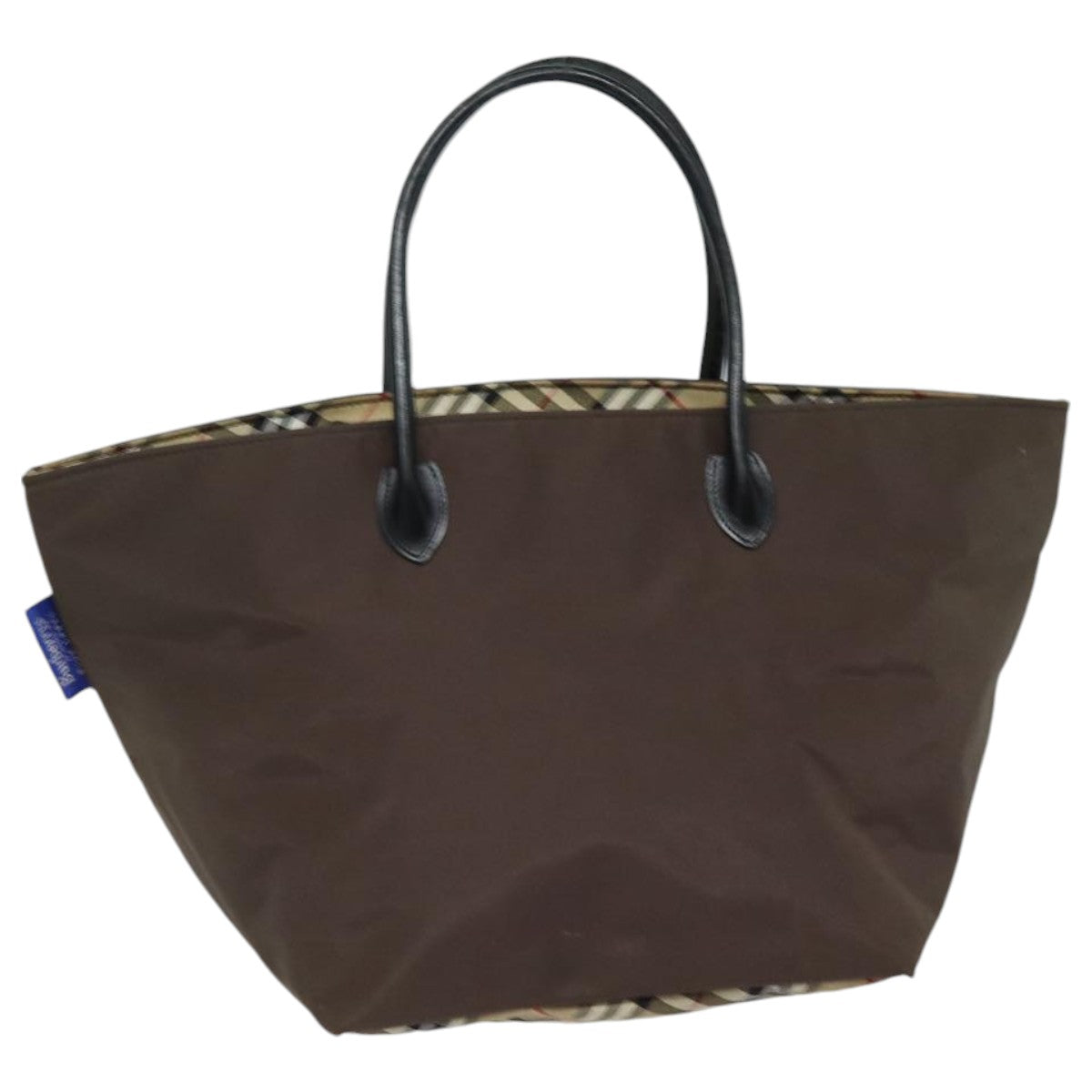 Burberrys Nova Check Blue Label Tote Bag Nylon Beige Brown Silver Auth bs16694