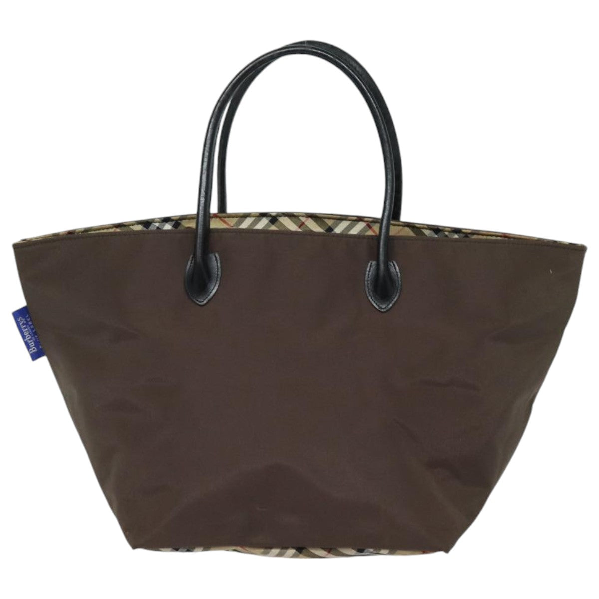 Burberrys Nova Check Blue Label Tote Bag Nylon Beige Brown Silver Auth bs16694