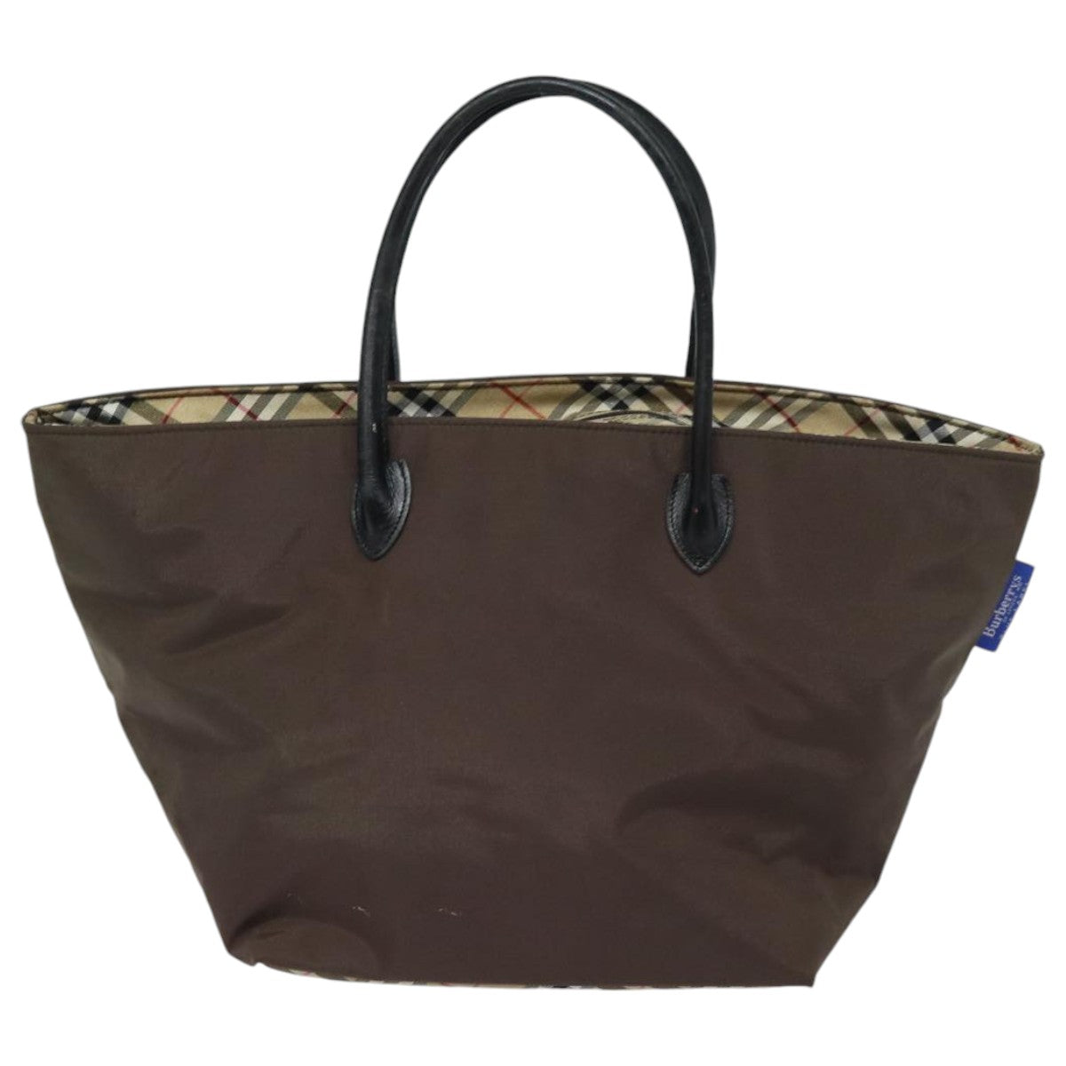 Burberrys Nova Check Blue Label Tote Bag Nylon Beige Brown Silver Auth bs16694