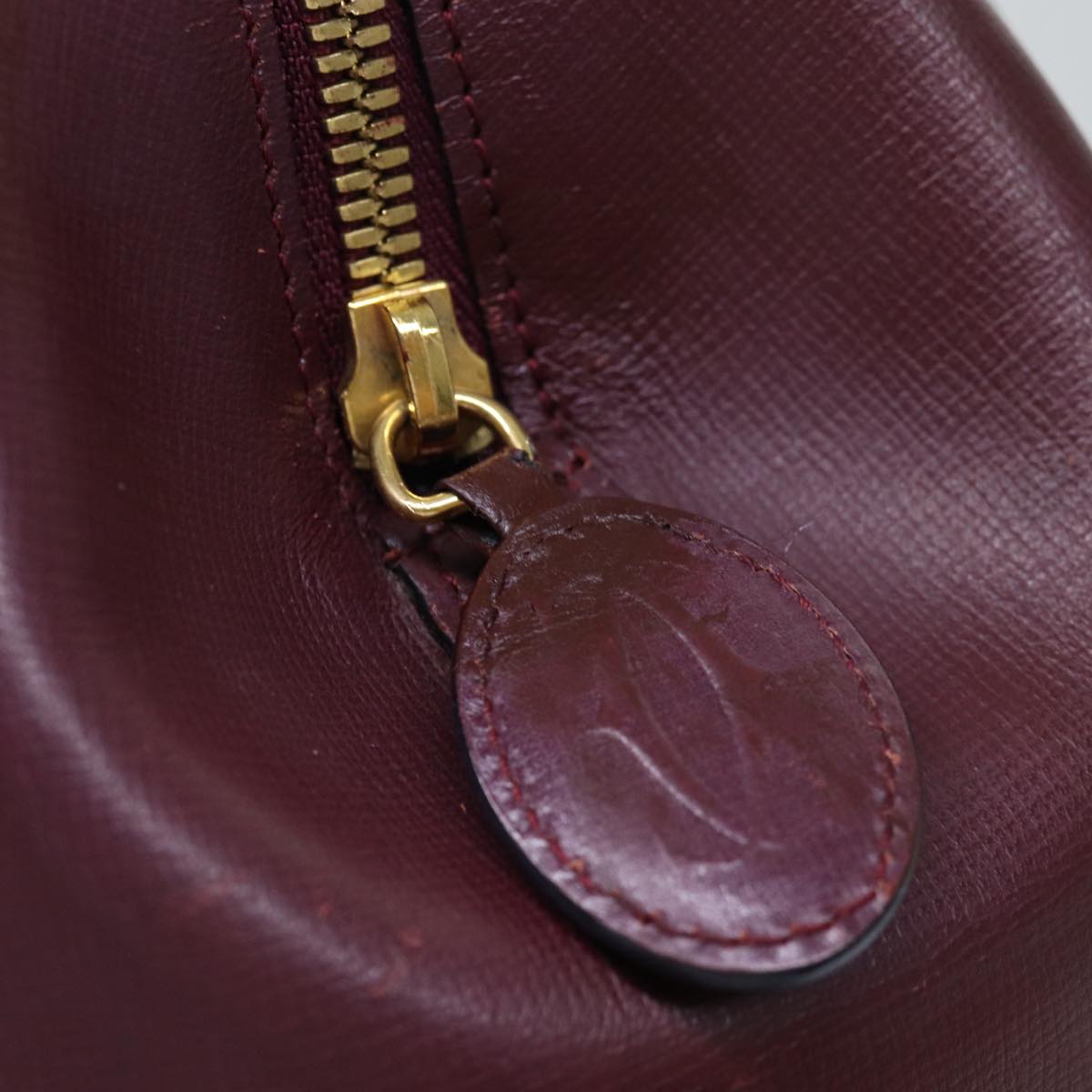 CARTIER Hand Bag Leather Wine Red Auth bs16695