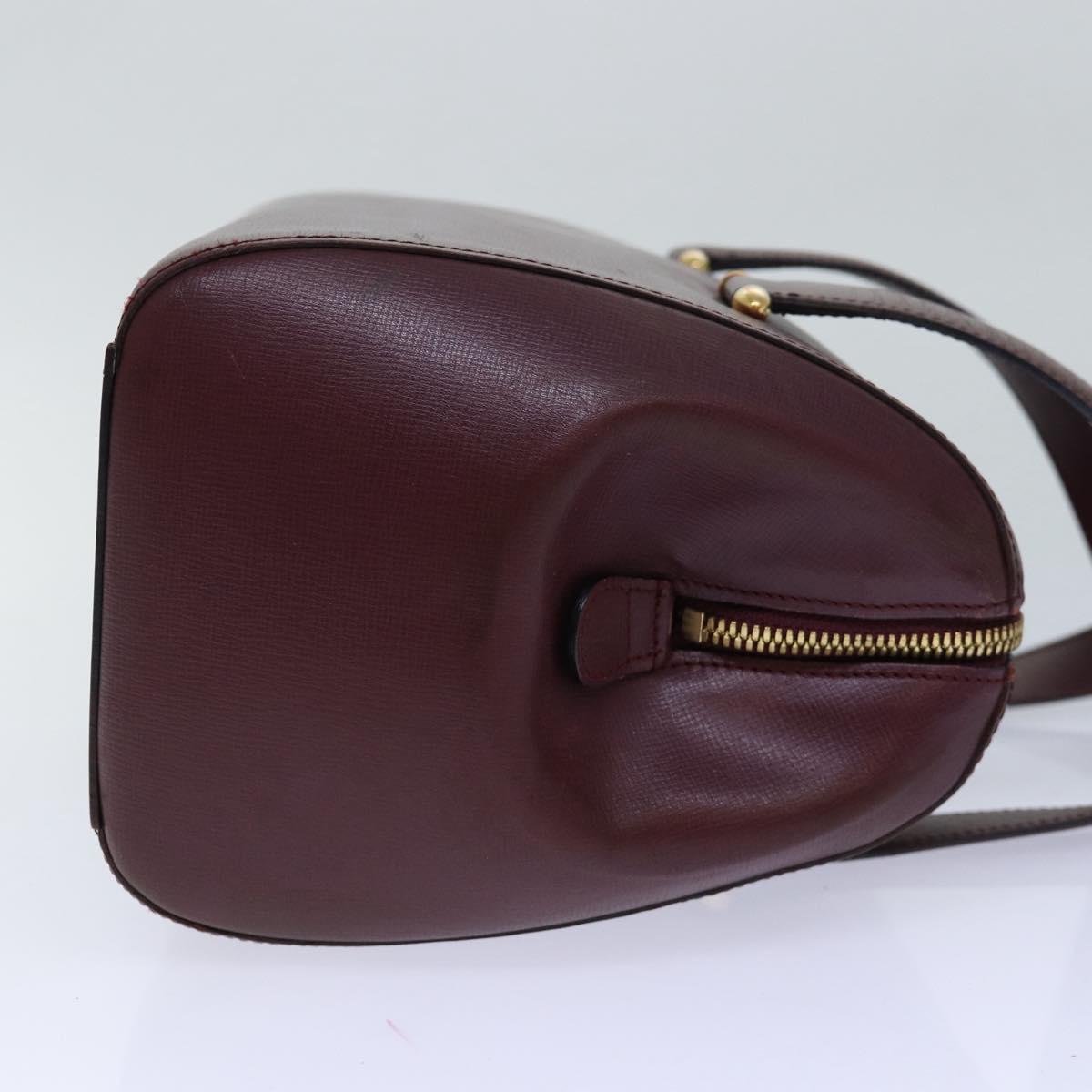 CARTIER Hand Bag Leather Wine Red Auth bs16695