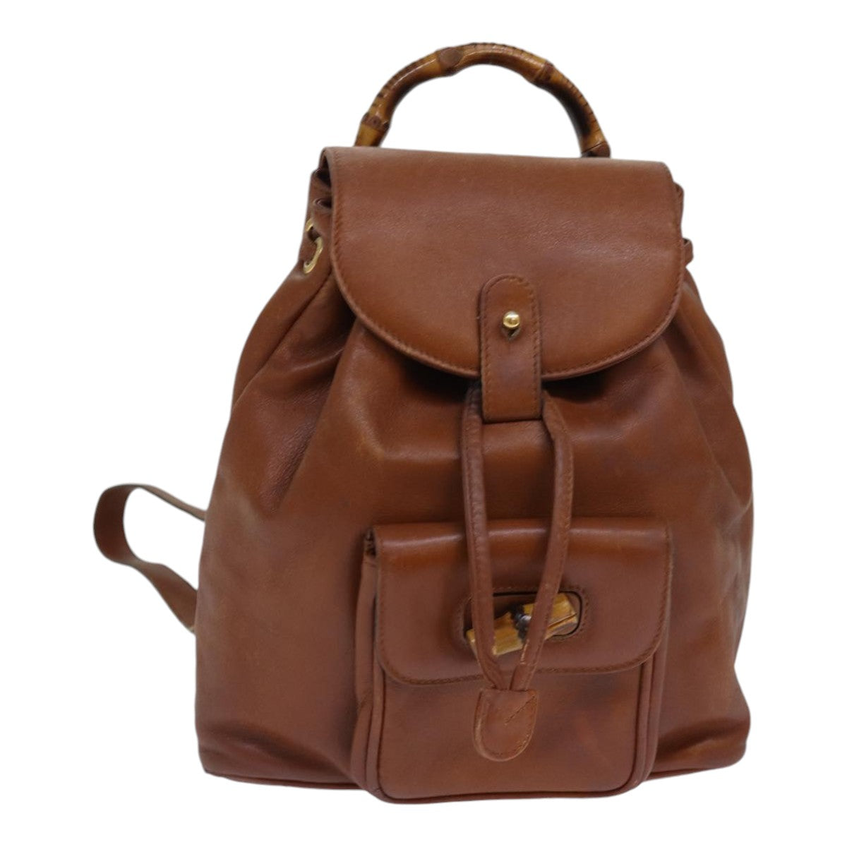 GUCCI Bamboo Backpack Leather Brown Auth bs16715