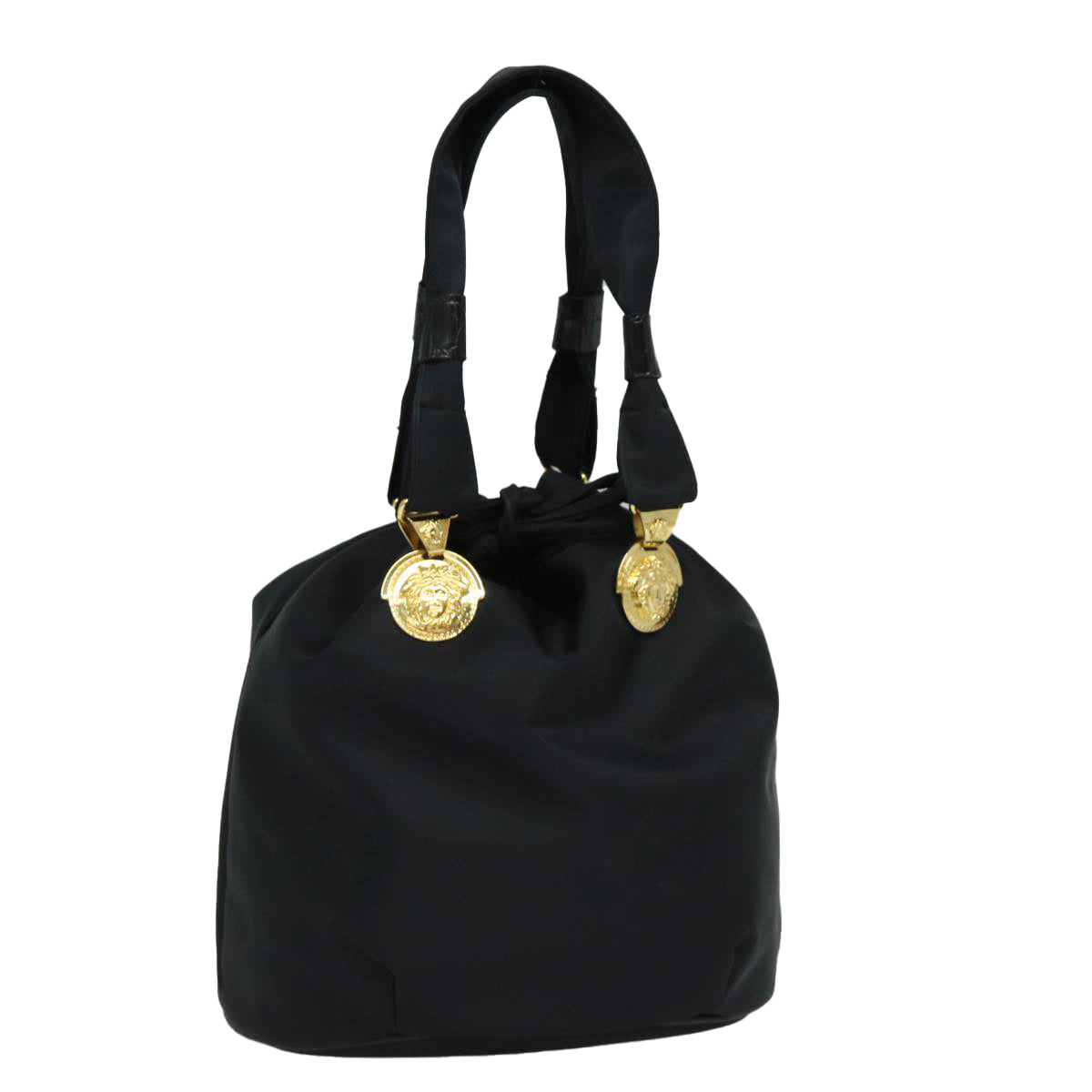 VERSACE Tote Bag Nylon Black Auth bs16730