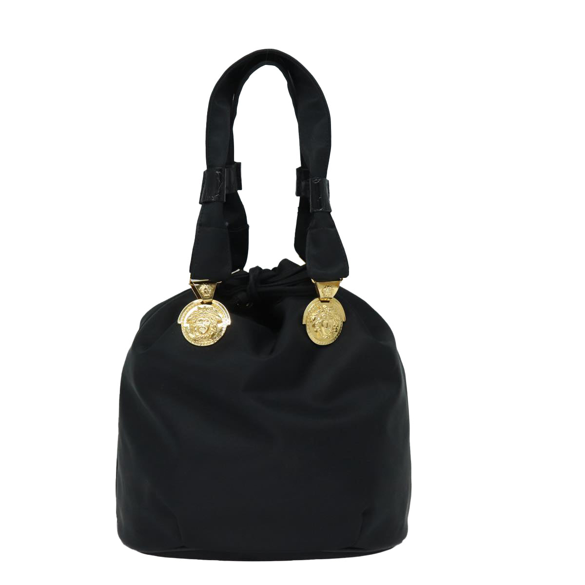 VERSACE Tote Bag Nylon Black Auth bs16730