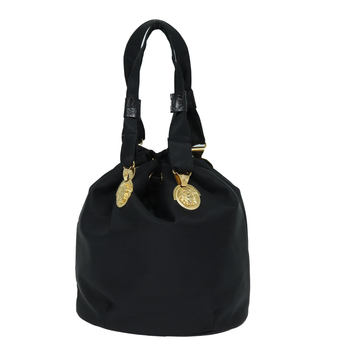 VERSACE Tote Bag Nylon Black Auth bs16730