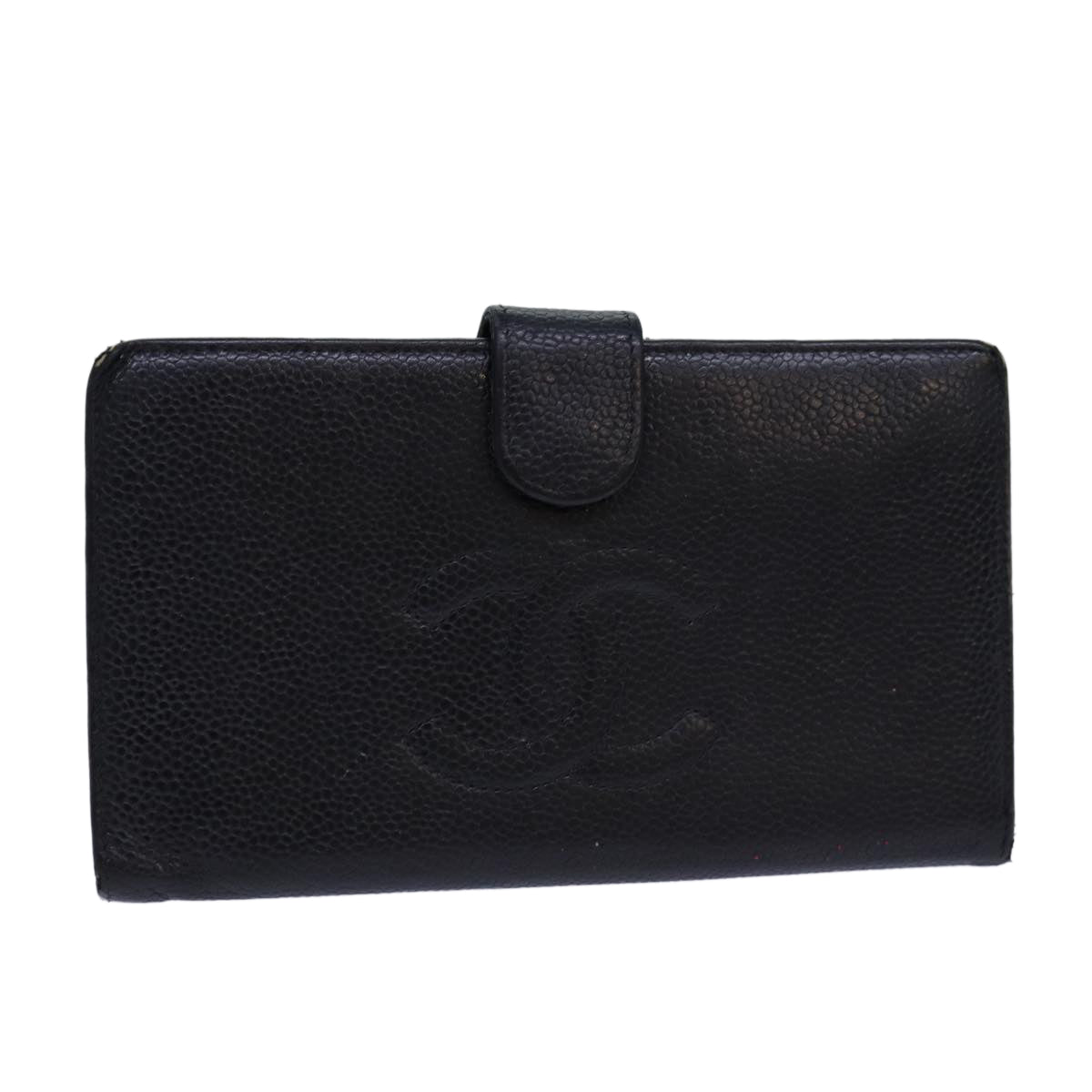 CHANEL COCO Mark Wallet Caviar Skin Black Gold CC Auth bs16761