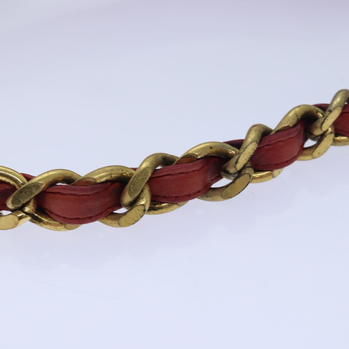 CHANEL Bicolore Chain Belt Leather metal 26.8""-28.7"" Red Gold CC Auth bs16764