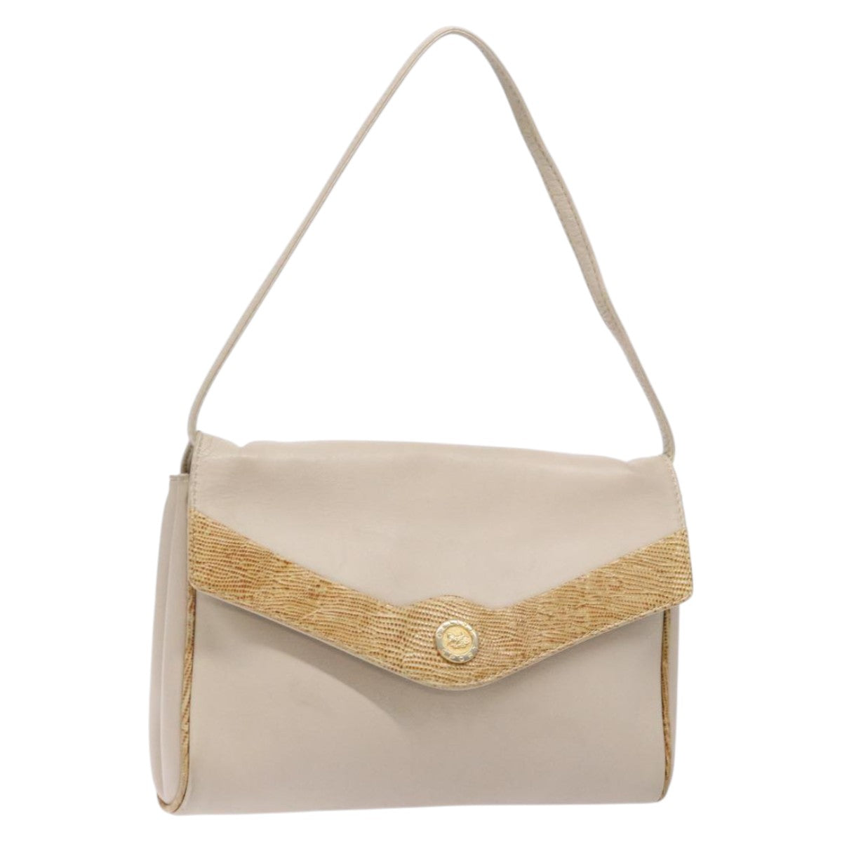 CELINE Hand Bag Leather Beige Auth bs16776