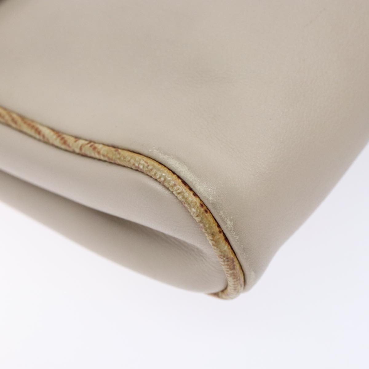 CELINE Hand Bag Leather Beige Auth bs16776