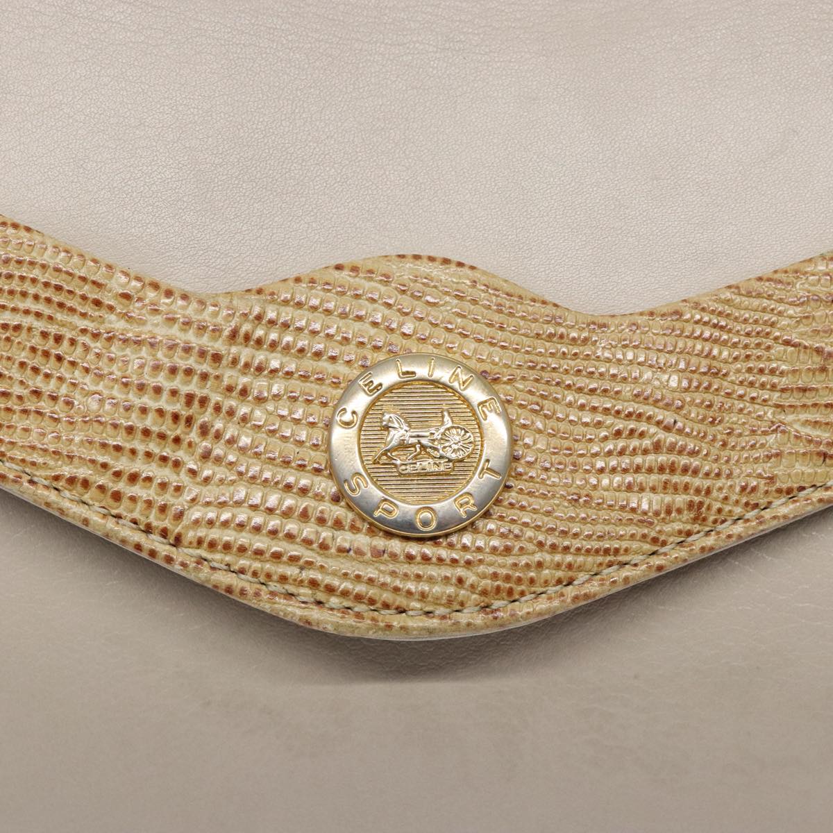 CELINE Hand Bag Leather Beige Auth bs16776