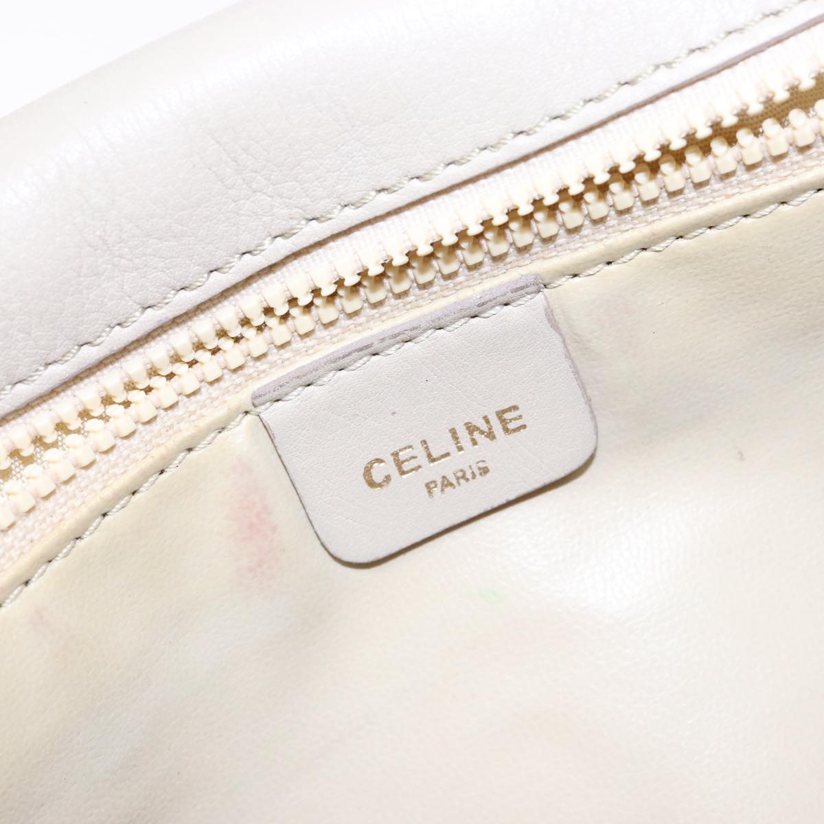 CELINE Hand Bag Leather Beige Auth bs16776