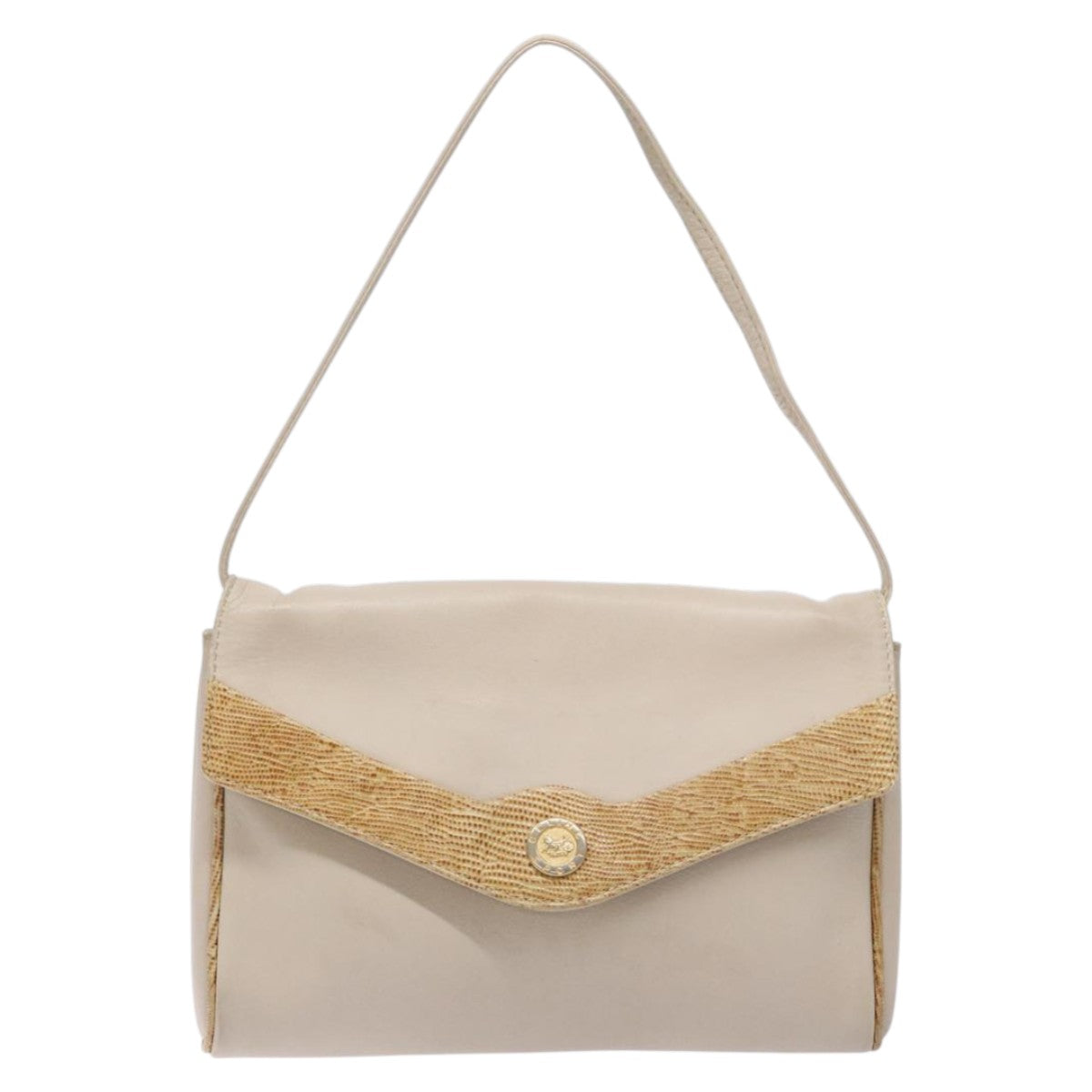 CELINE Hand Bag Leather Beige Auth bs16776