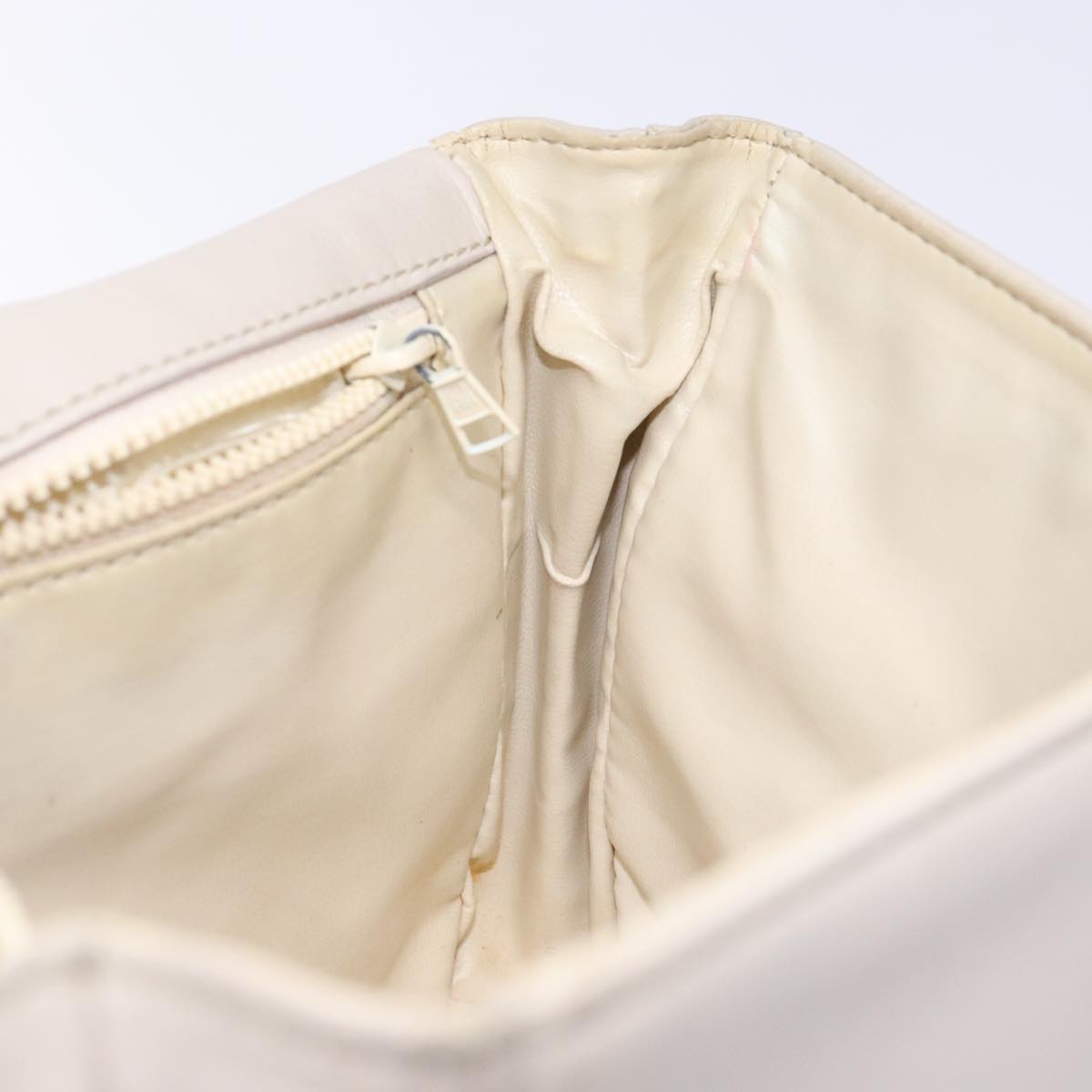 CELINE Hand Bag Leather Beige Auth bs16776