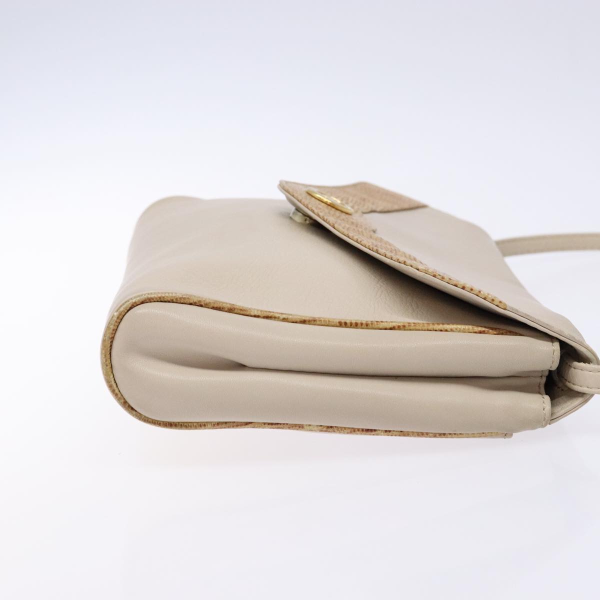 CELINE Hand Bag Leather Beige Auth bs16776