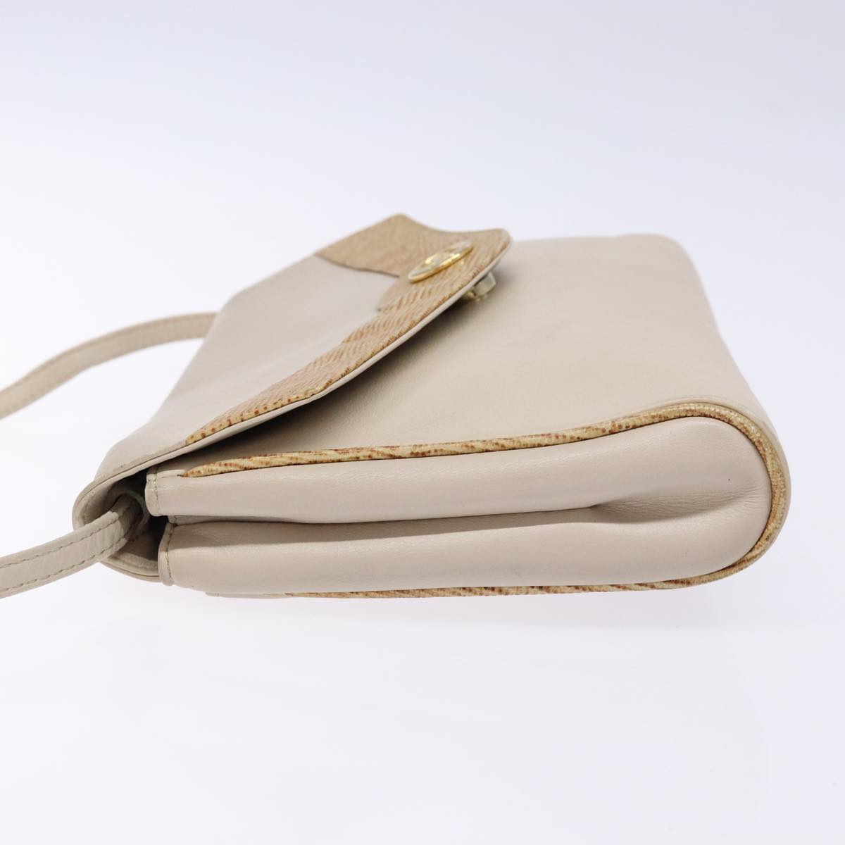 CELINE Hand Bag Leather Beige Auth bs16776