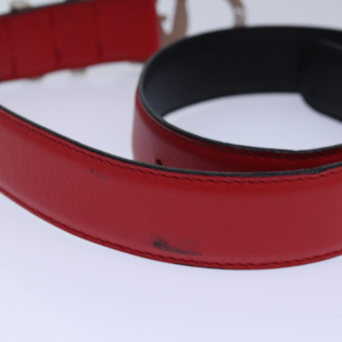 VERSACE Belt Leather metal 26.4""-28.3"" Red Auth bs16788