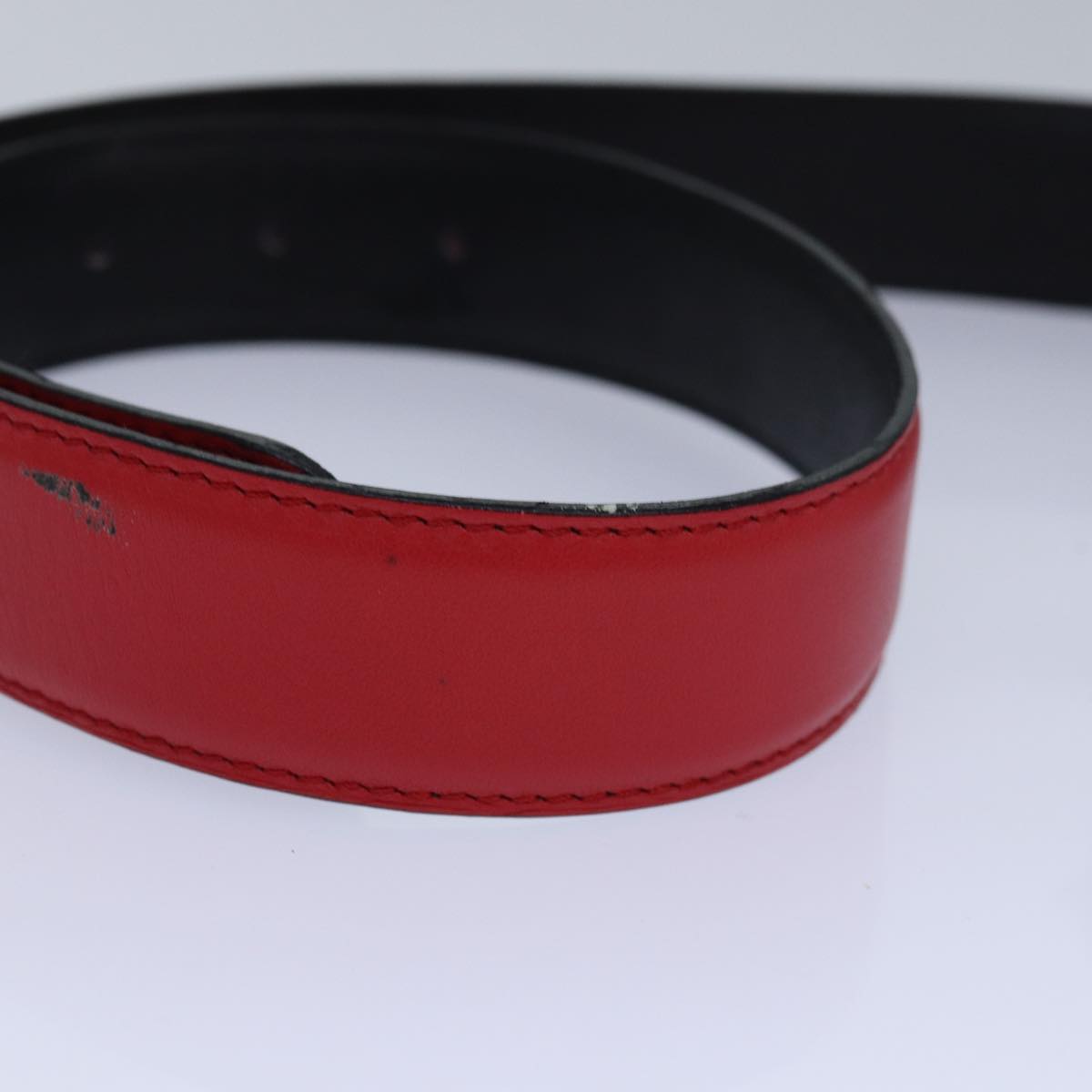 VERSACE Belt Leather metal 26.4""-28.3"" Red Auth bs16788