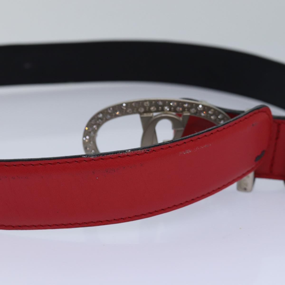 VERSACE Belt Leather metal 26.4""-28.3"" Red Auth bs16788