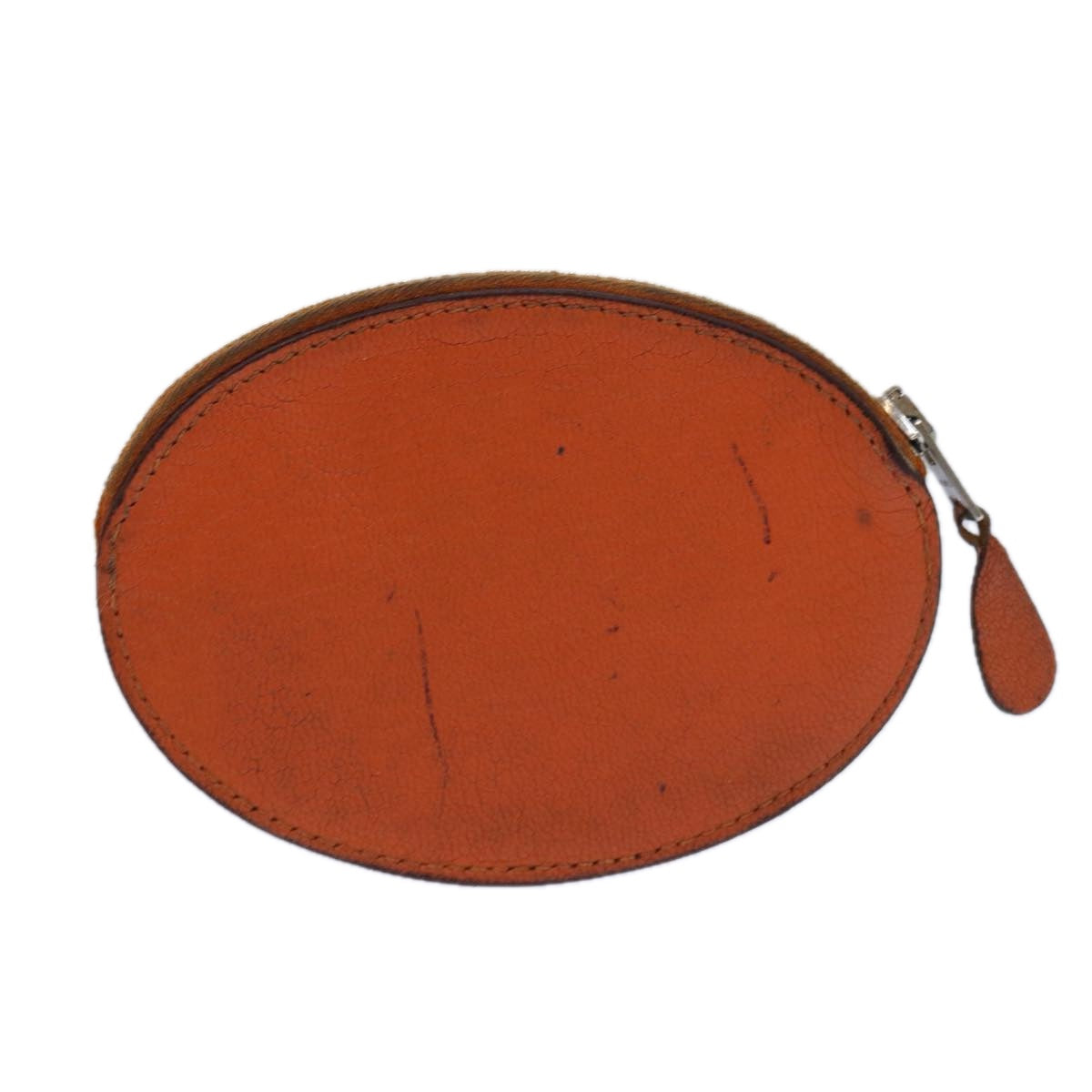 HERMES Evelyn Coin Purse Leather Orange Silver Auth bs16791