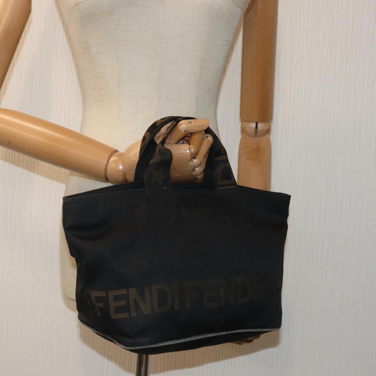 FENDI Hand Bag Nylon Black Auth bs16802