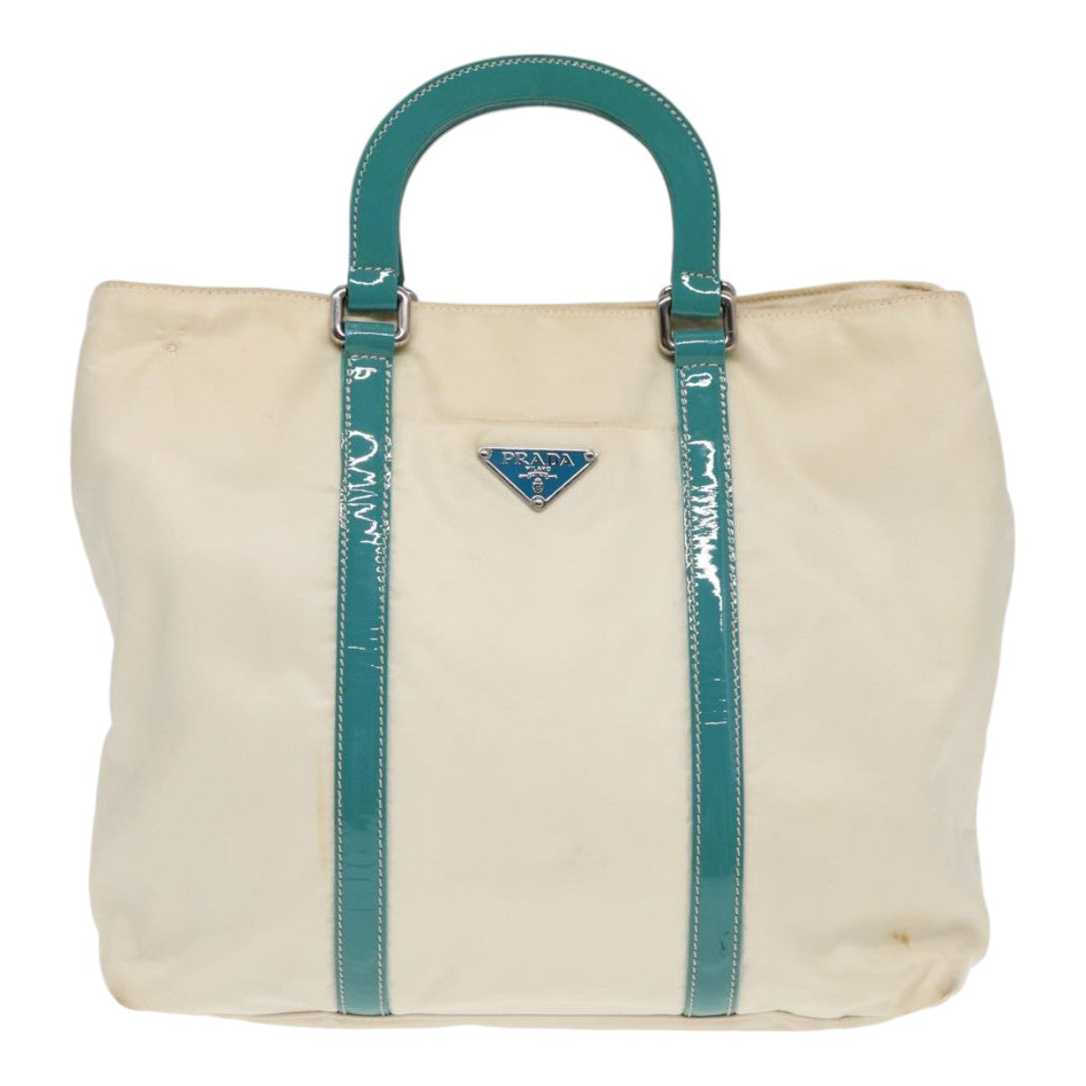 PRADA Hand Bag Nylon 2way White Turquoise Blue Auth bs16826