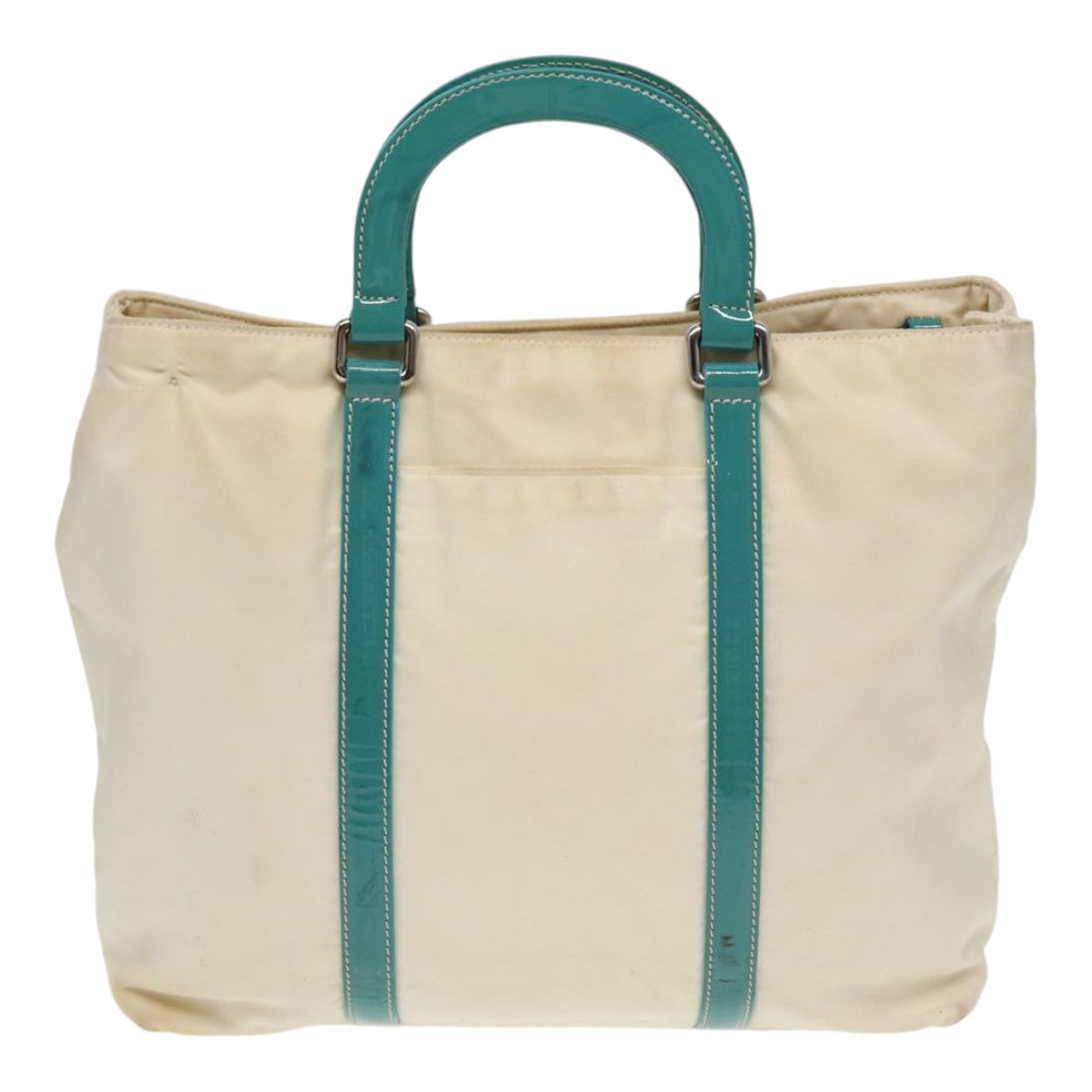 PRADA Hand Bag Nylon 2way White Turquoise Blue Auth bs16826