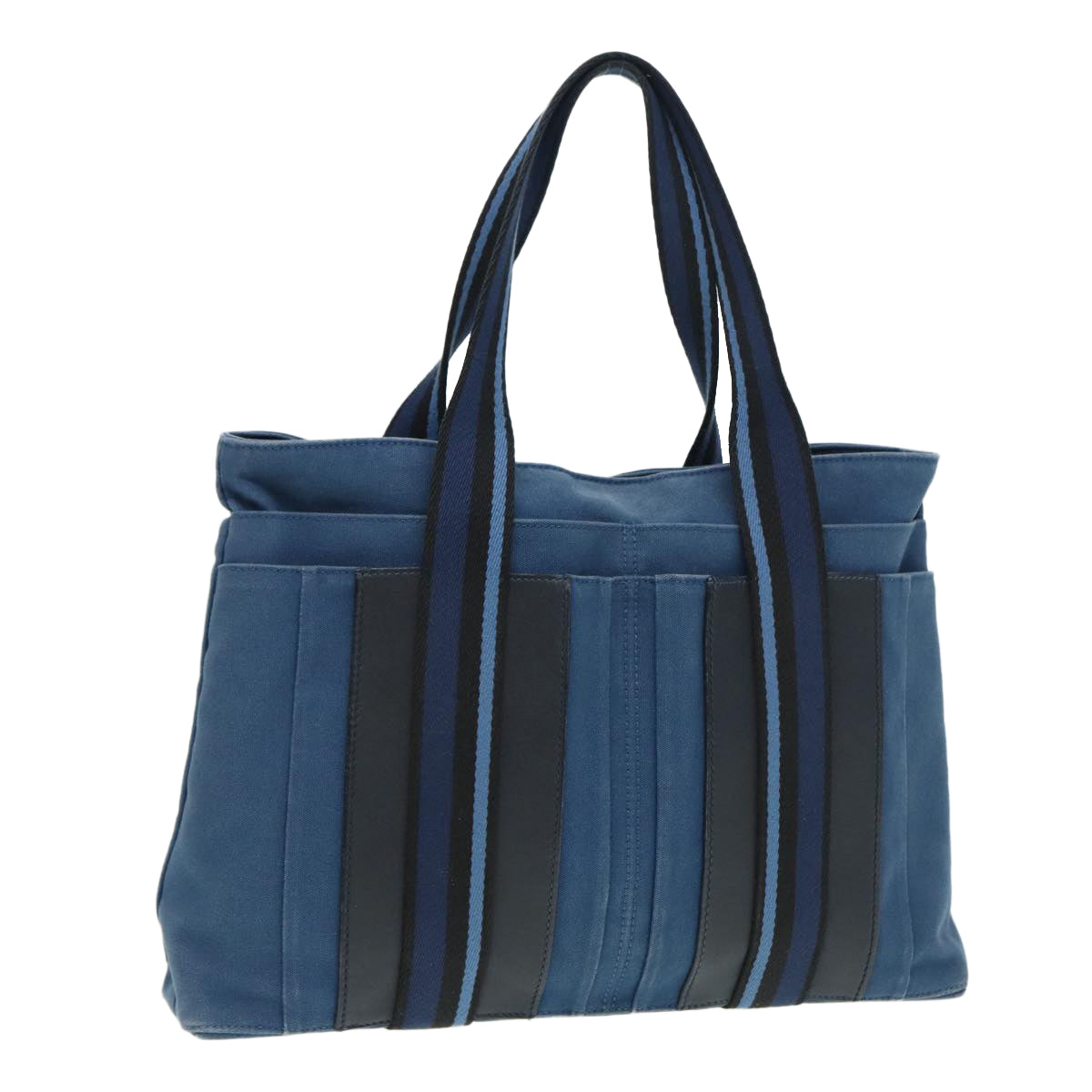 HERMES Trocha Horizontal Zonal MM Tote Bag Canvas Blue Silver Auth bs16829