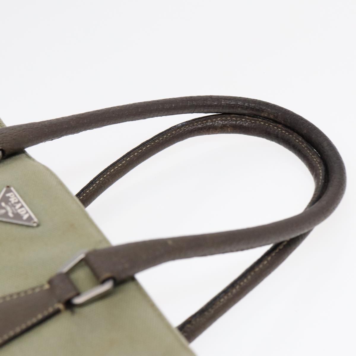 PRADA Hand Bag Canvas Khaki Auth bs16842