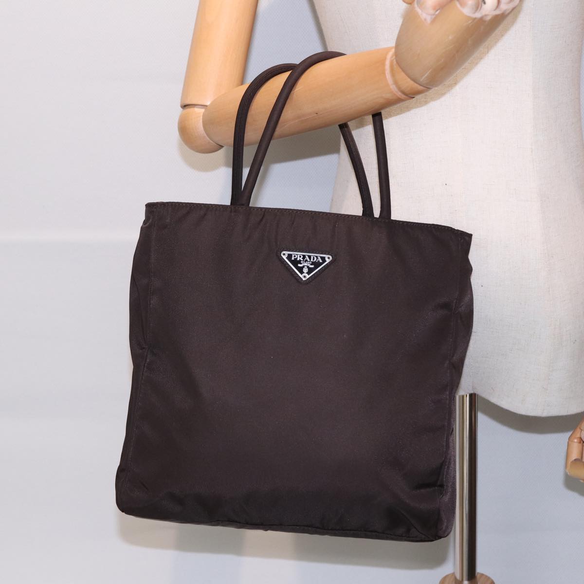 PRADA Hand Bag Nylon Brown Auth bs16846