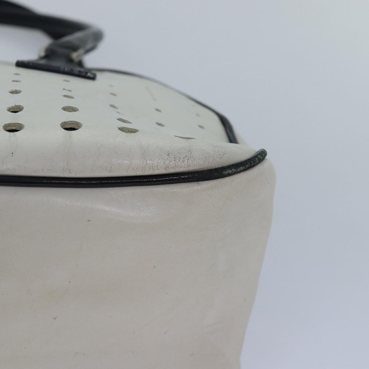 PRADA Hand Bag Leather White Black Silver Auth bs16847