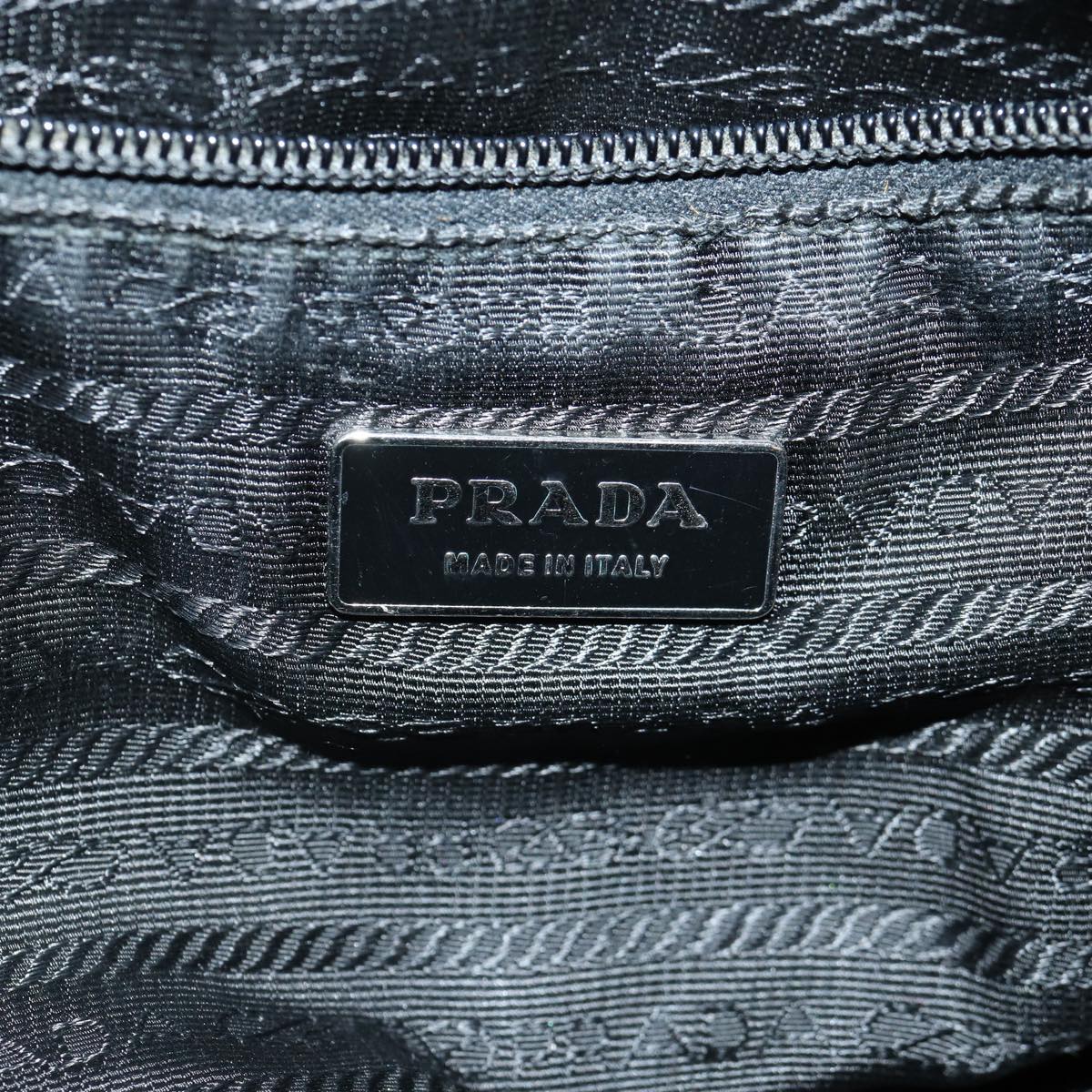 PRADA Hand Bag Leather White Black Silver Auth bs16847