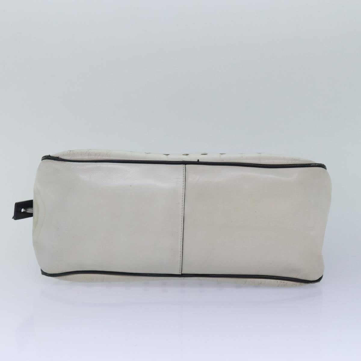 PRADA Hand Bag Leather White Black Silver Auth bs16847