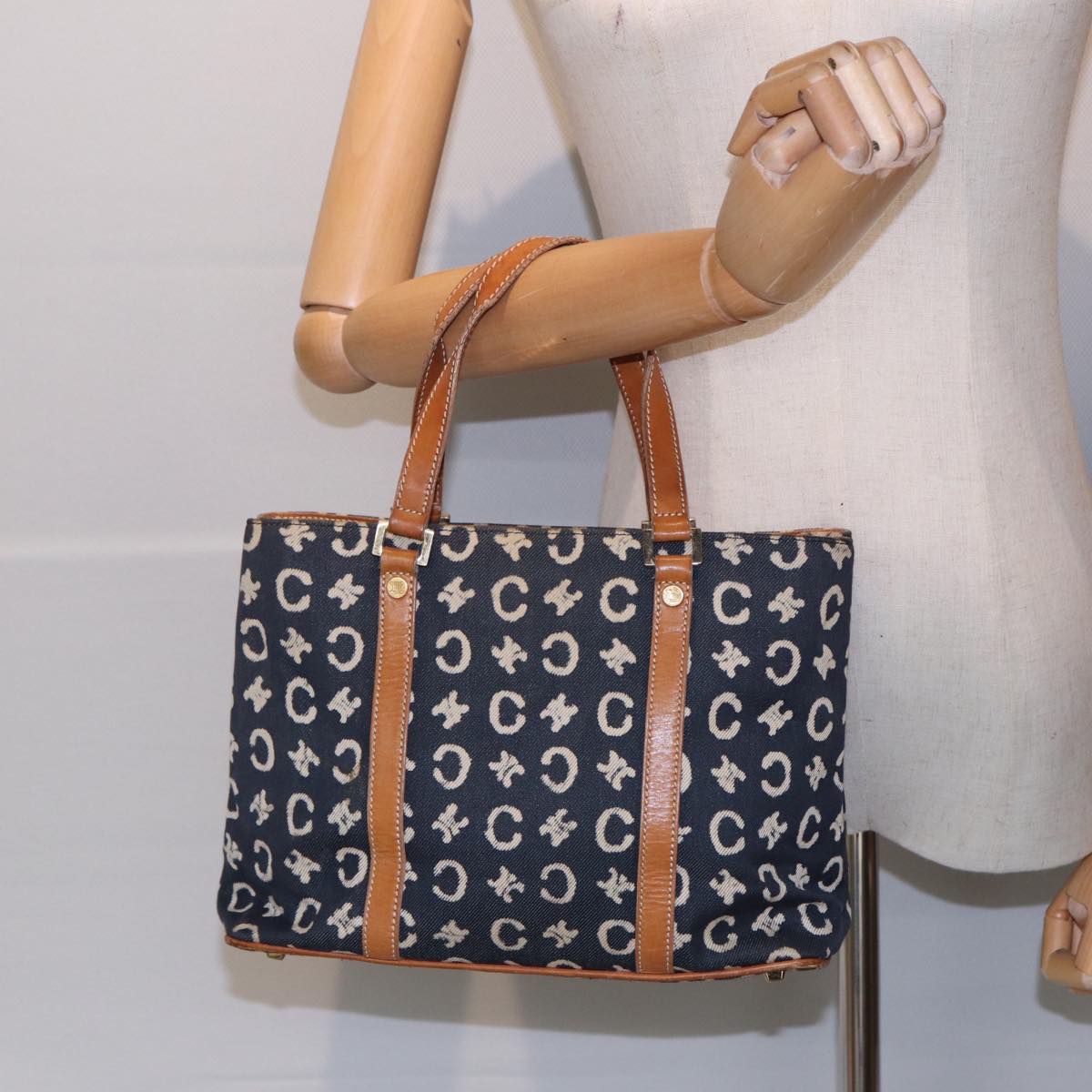 CELINE C Macadam Canvas Hand Bag Navy Auth bs16852