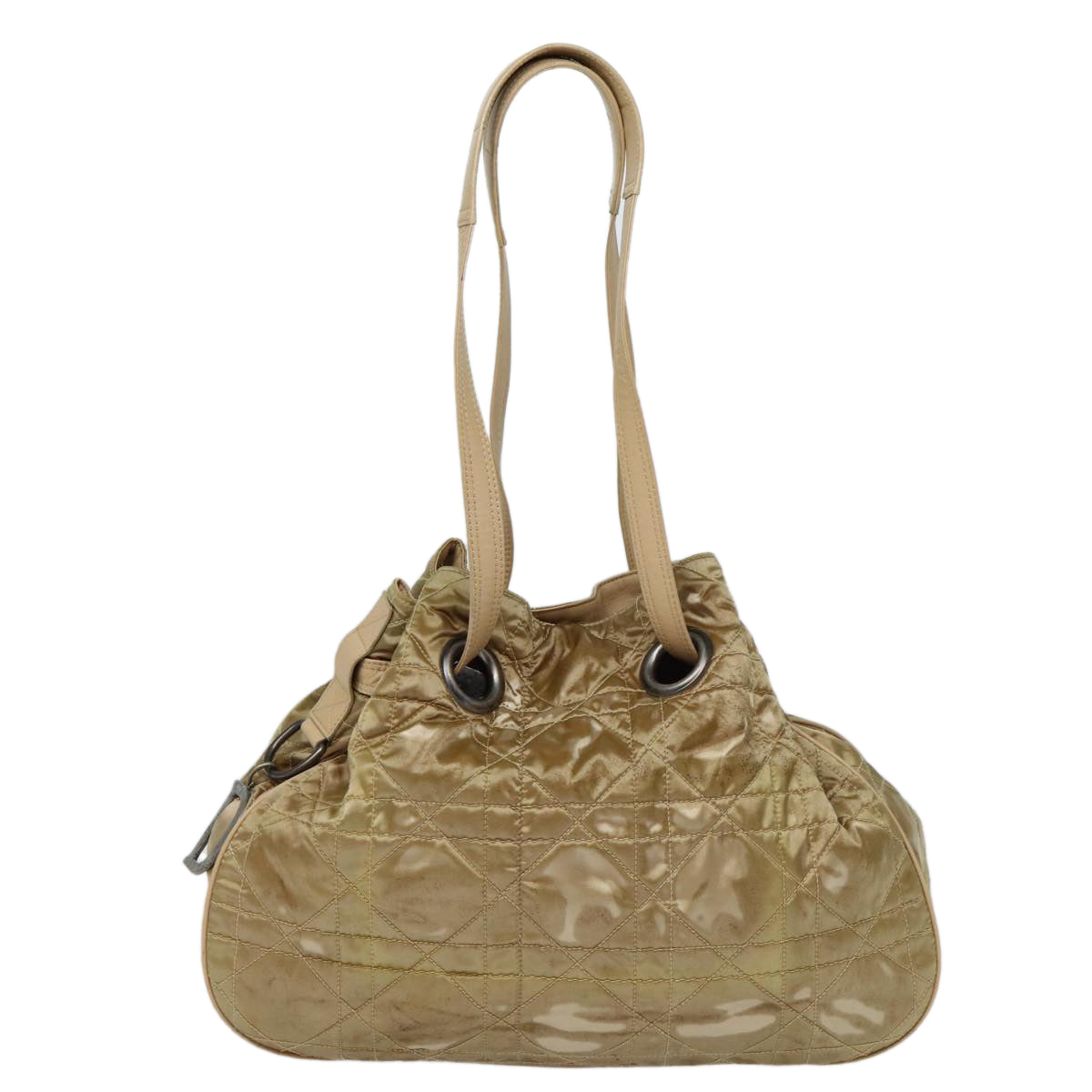 Christian Dior Lady Dior Canage Shoulder Bag Nylon Beige Auth bs16853