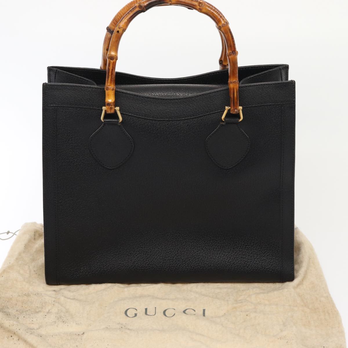 GUCCI Bamboo Hand Bag Leather Black Gold 002 2853 0260 0 Auth bs16861