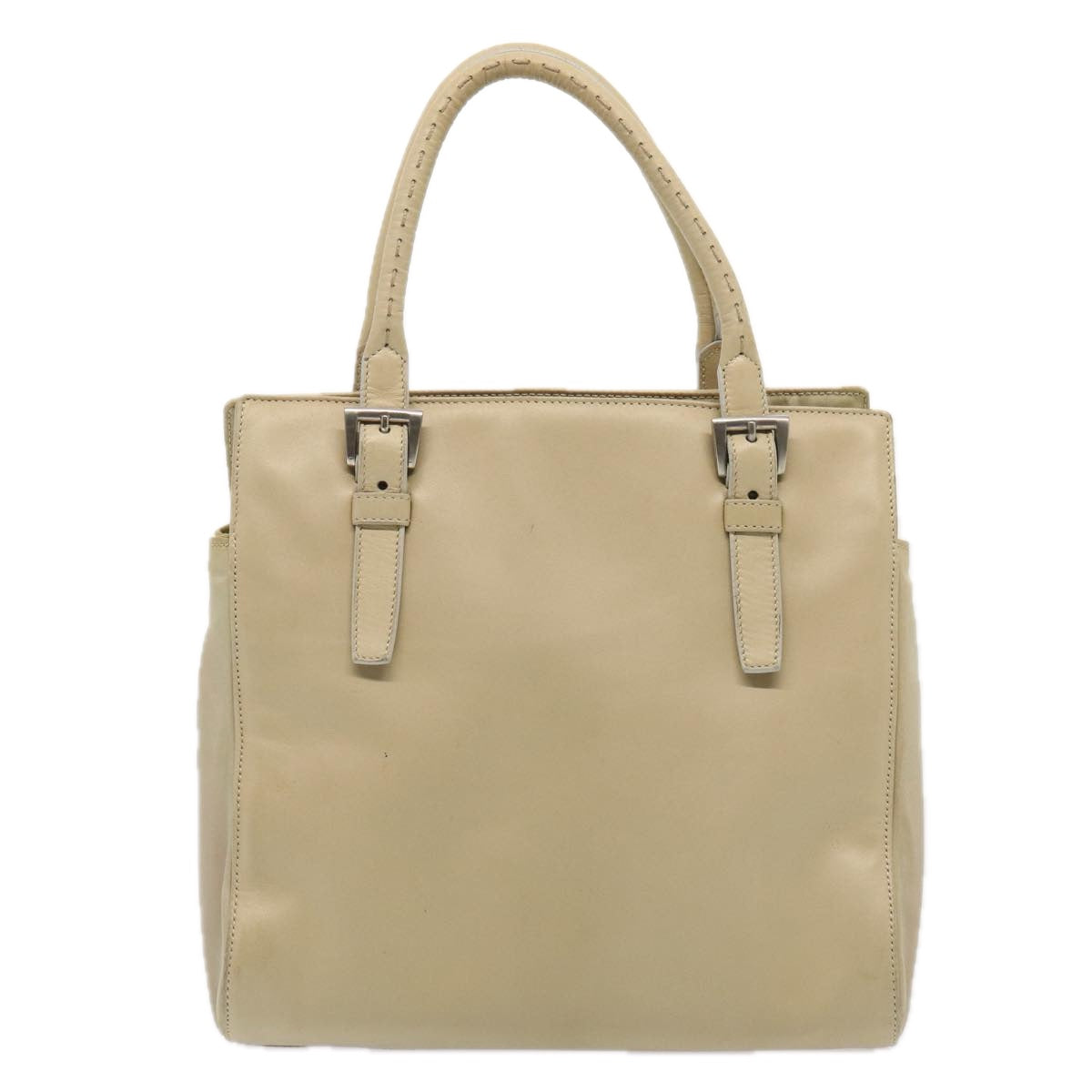 PRADA Hand Bag Leather Beige Auth bs16865