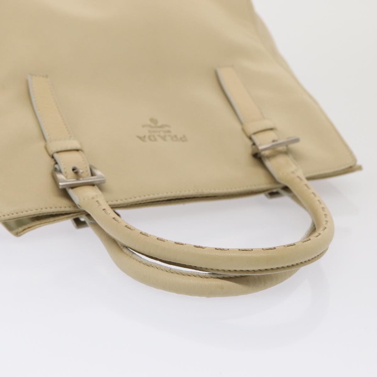 PRADA Hand Bag Leather Beige Auth bs16865