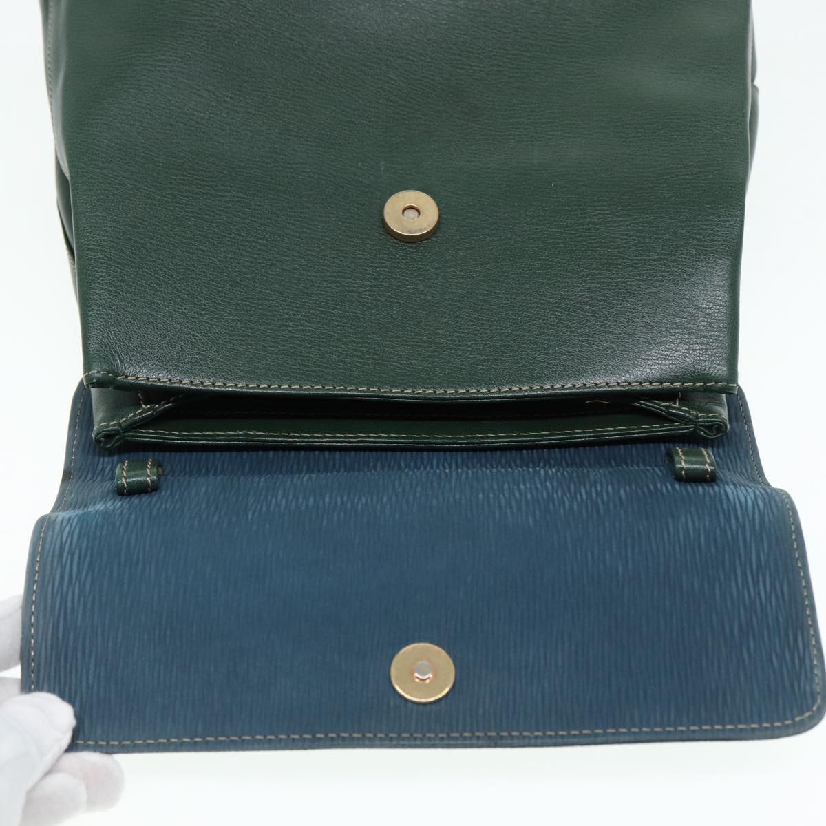 LOEWE Velazquez Hand Bag Leather Green Gold Auth bs16868