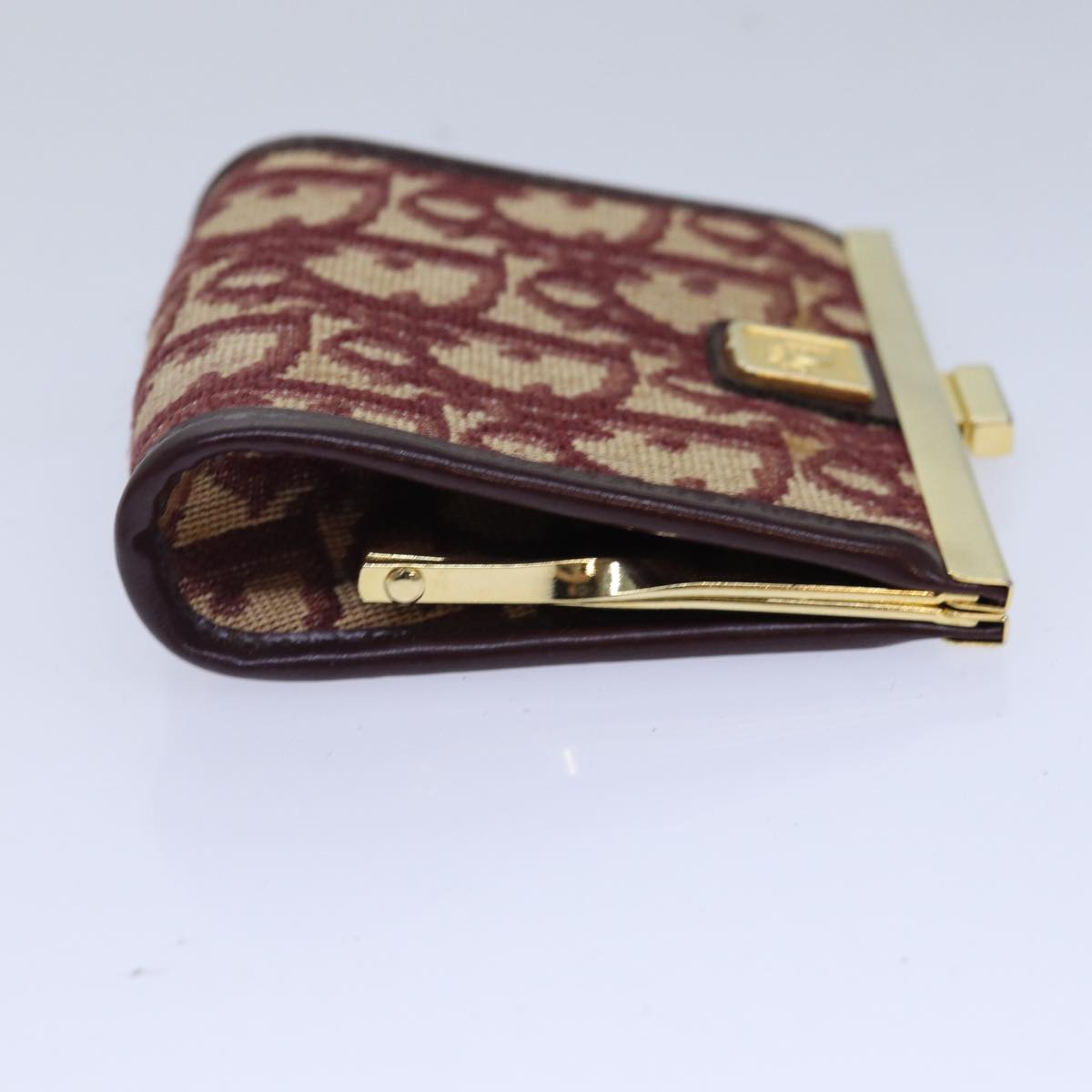 Christian Dior Trotter Canvas Coin Purse Red Gold Auth bs16879